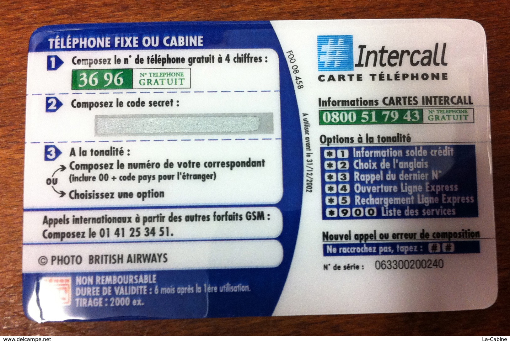 INTERCALL BRITISH AIRWAYS AVION RICCIONE USÉE CARTE PRÉPAYÉE PHONECARD CARDPAS UNE TÉLÉCARTE - Aerei