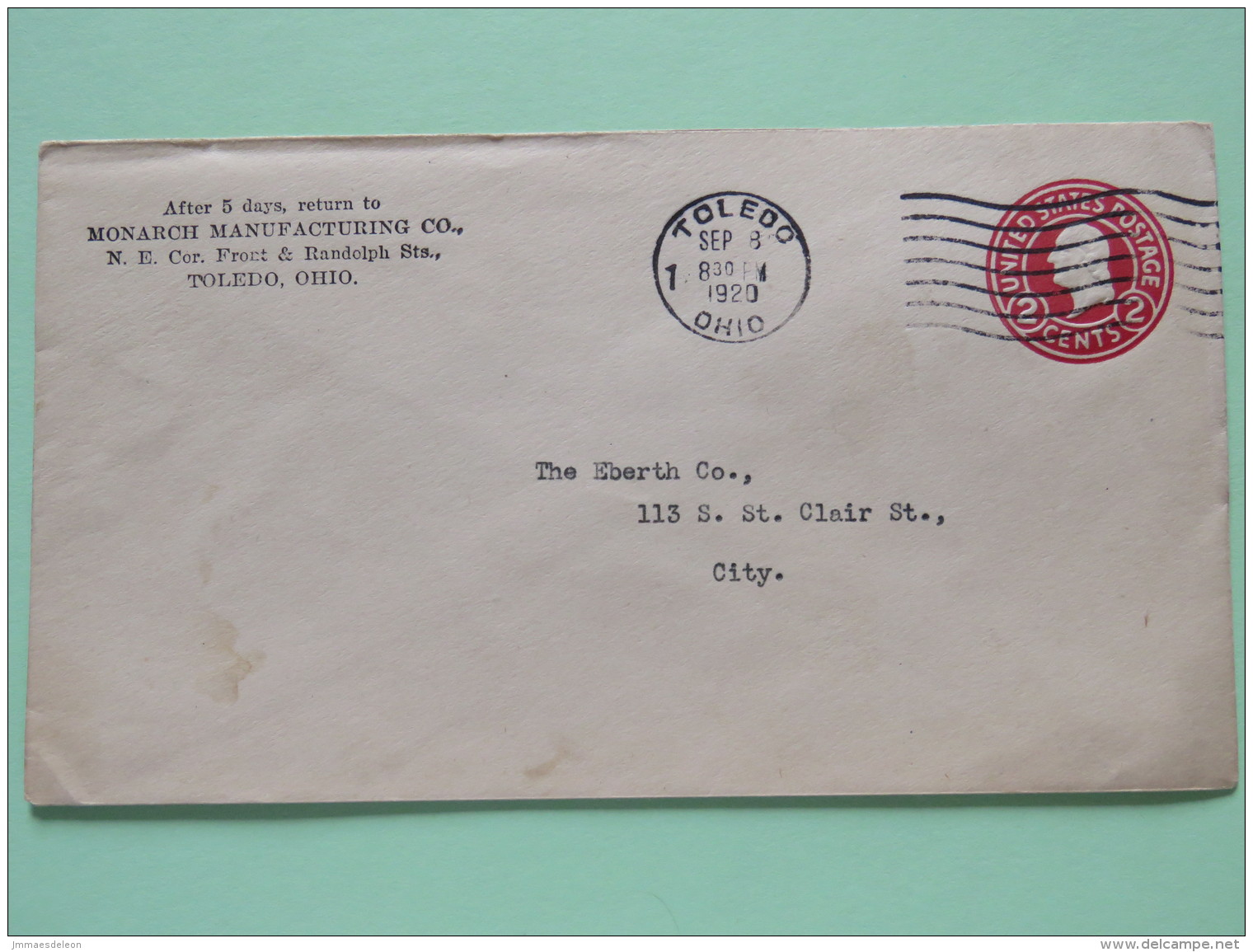 USA 1920 Stationery Cover Toledo To Toledo - Washington - Lettres & Documents