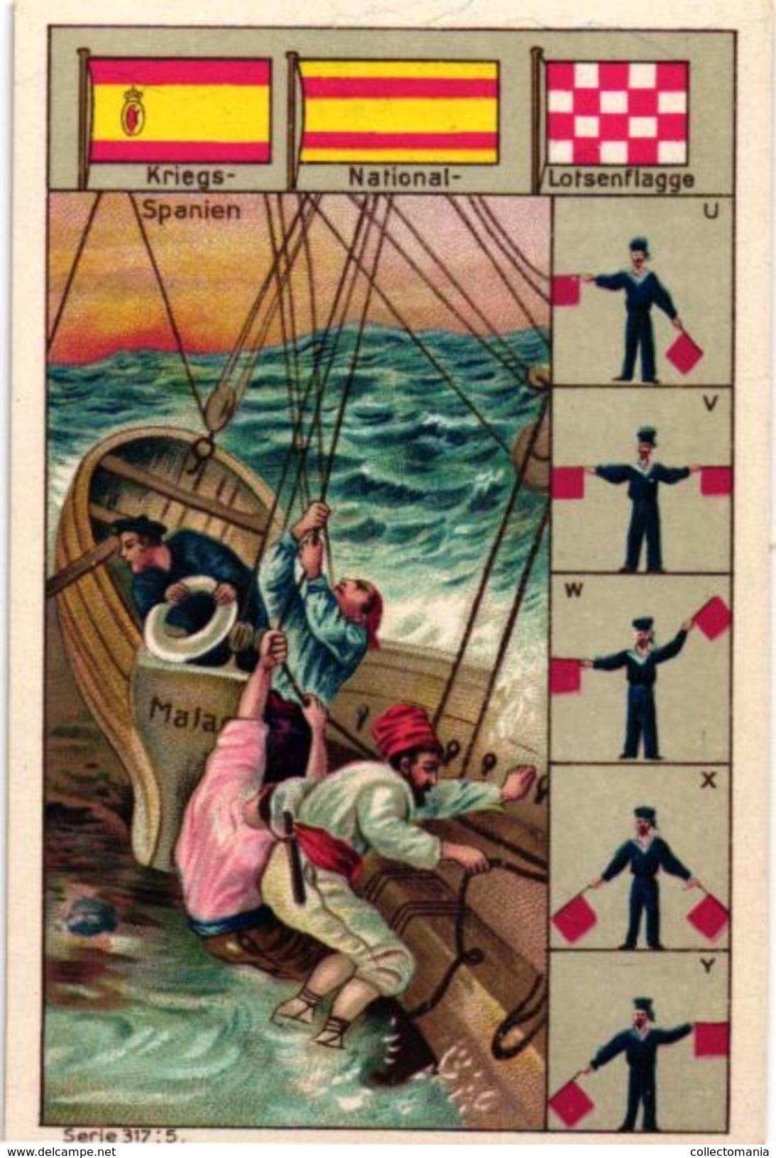 6 Cards Complete Litho Chromo Set C1900 PUB CREME LI 008 - German Text  Serie 317 MArine Flaggen Fishing Sailing - Liebig