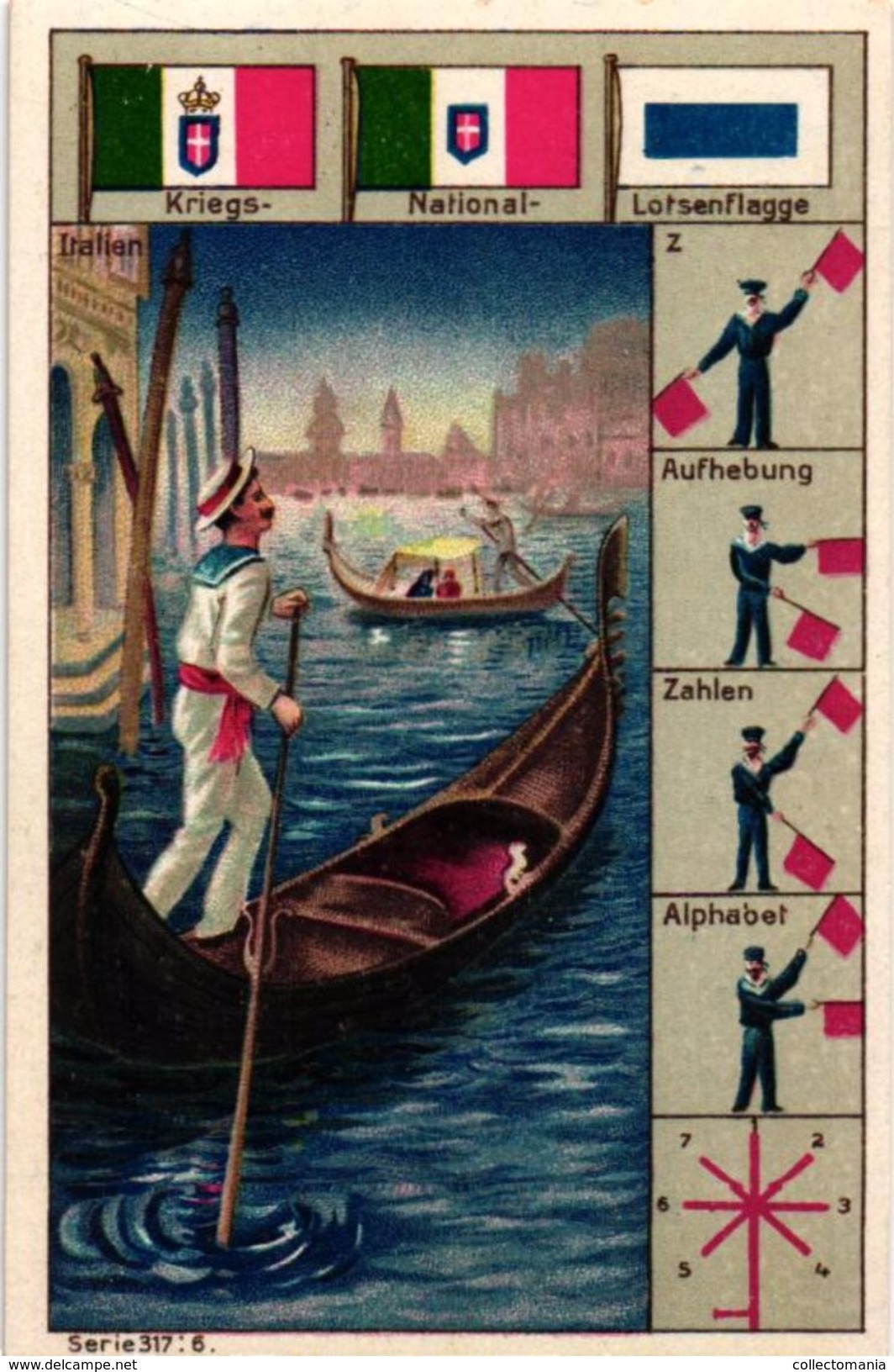 6 Cards Complete Litho Chromo Set C1900 PUB CREME LI 008 - German Text  Serie 317 MArine Flaggen Fishing Sailing - Liebig