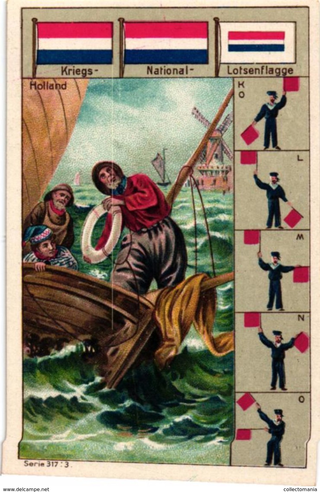 6 cards complete litho chromo set c1900 PUB CREME LI 008 - german Text  serie 317 MArine flaggen fishing sailing