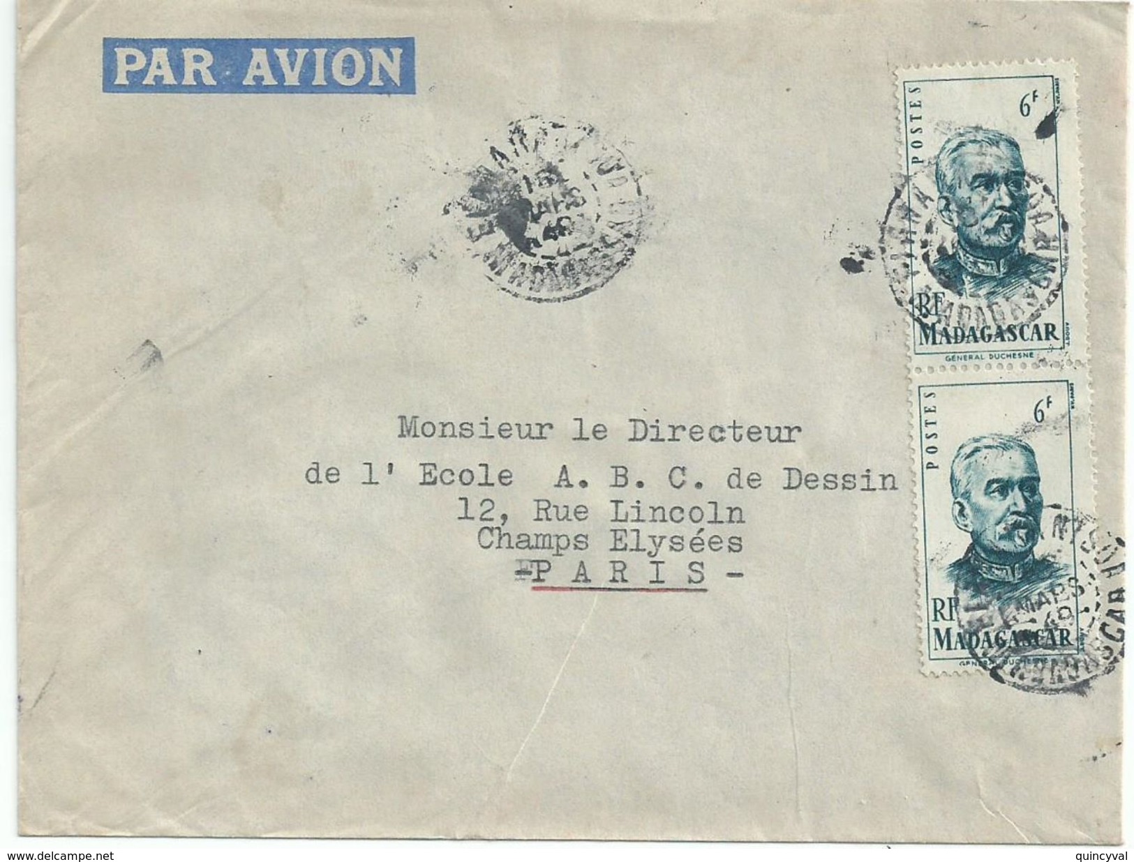 4029 MADAGASCAR Lettre 1949 6 F Sépia Général Duquesne  Yv 314 - Lettres & Documents