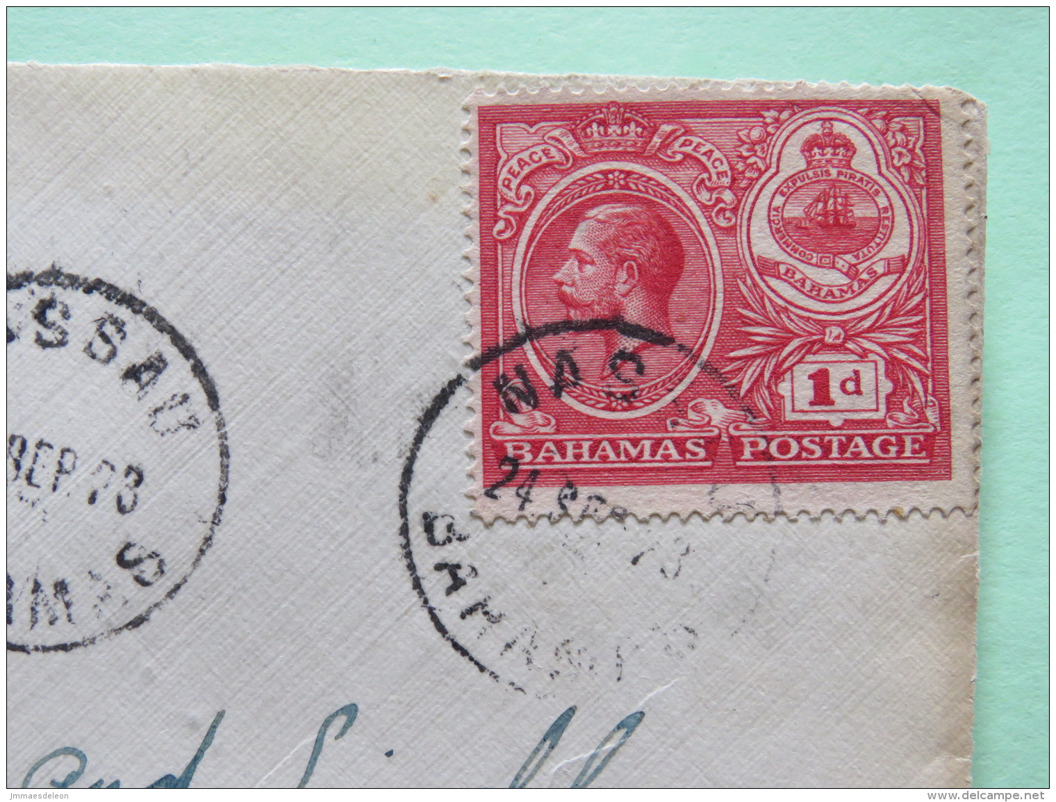 Bahamas 1923 Front Of Cover Nassau To England - King George V And Seal Of Bahamas - Bahamas (1973-...)