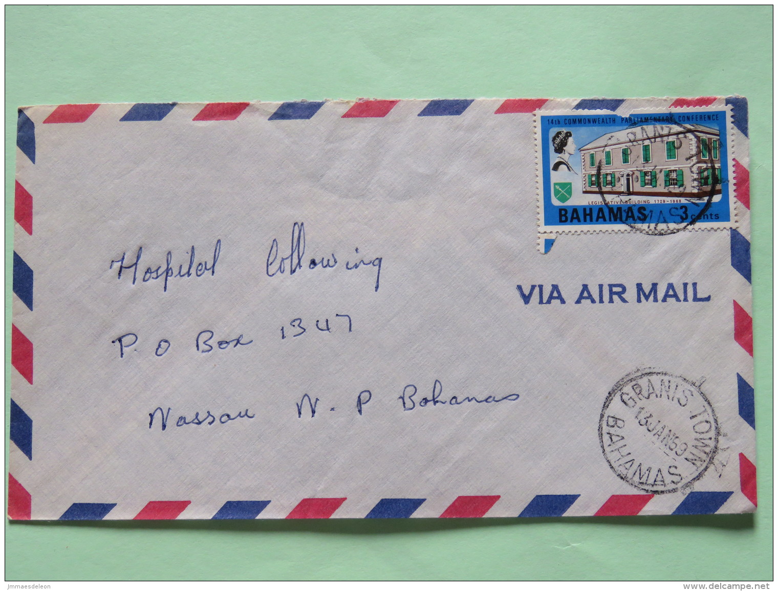 Bahamas 1969 Cover Grants Town To Nassau - Queen - Legislative Building (damaged Stamp) - Bahamas (1973-...)