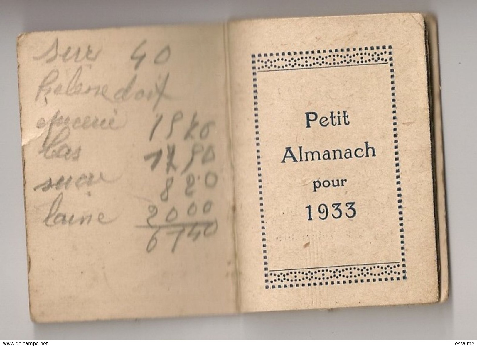 Calendrier Almanach 1933. Au Pélican, Parapluies Maroquineries 8 Faubourg Saint-Michel à Angers - Petit Format : 1921-40