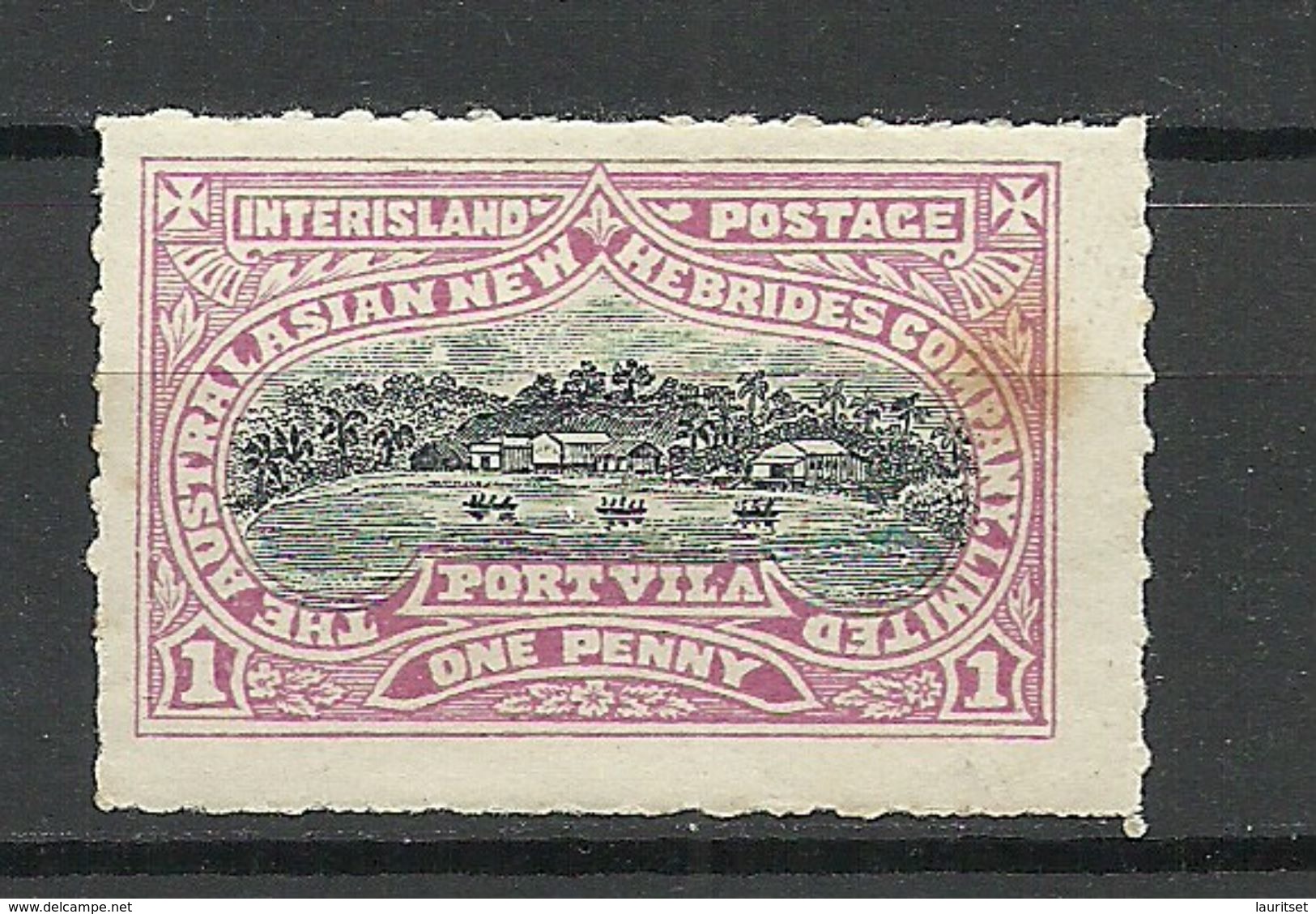 The Australasien NEW HEBRIDES Company 1897, 1 Penny Port Vila Local Post MNH (but Stain Spot) - Other & Unclassified