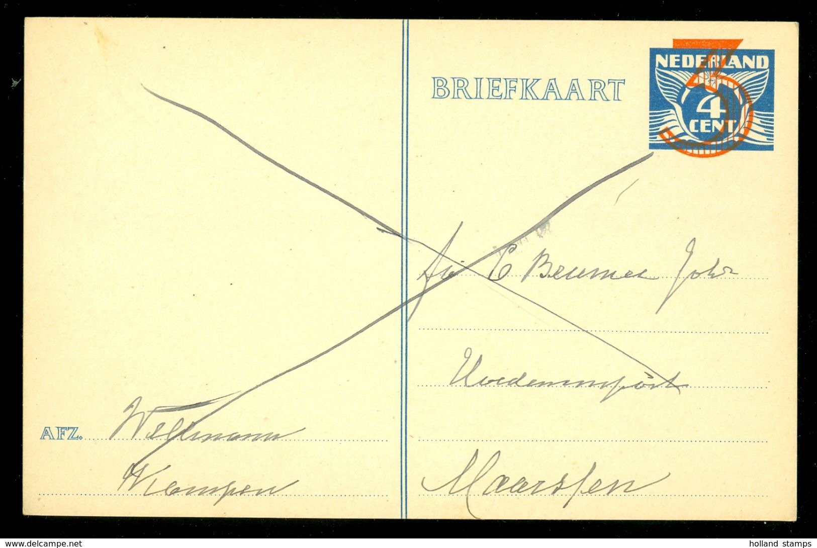 HANDGESCHREVEN BRIEFKAART 3 CENT OPDRUK Op VOORDRUK 4 CT UIT 1939 Van KAMPEN Naar MAARSSEN (10.647f) - Postal Stationery