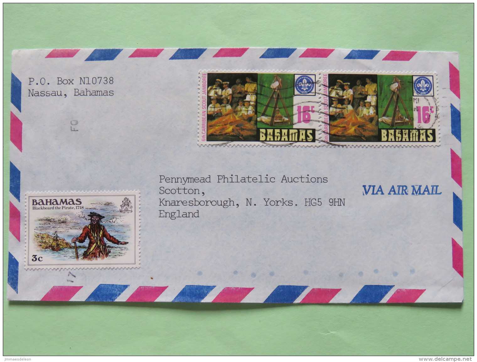 Bahamas 1987 Cover Nassau To England - Scouts - Blackbeard - Ship - Bahamas (1973-...)