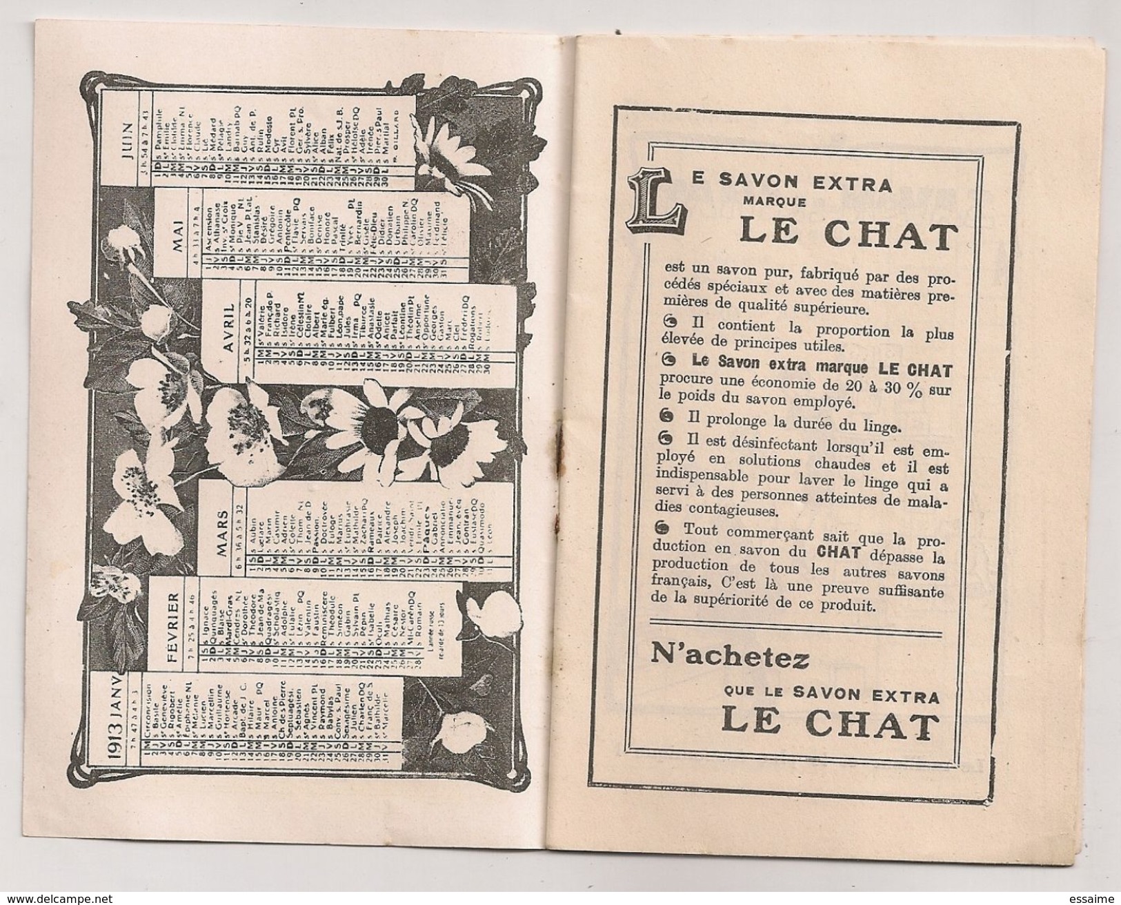 Calendrier Carnet De Blanchissage 1913. Savon Le Chat. C. Ferrier à Marseille. Nombreux Dessins - Tamaño Pequeño : 1901-20