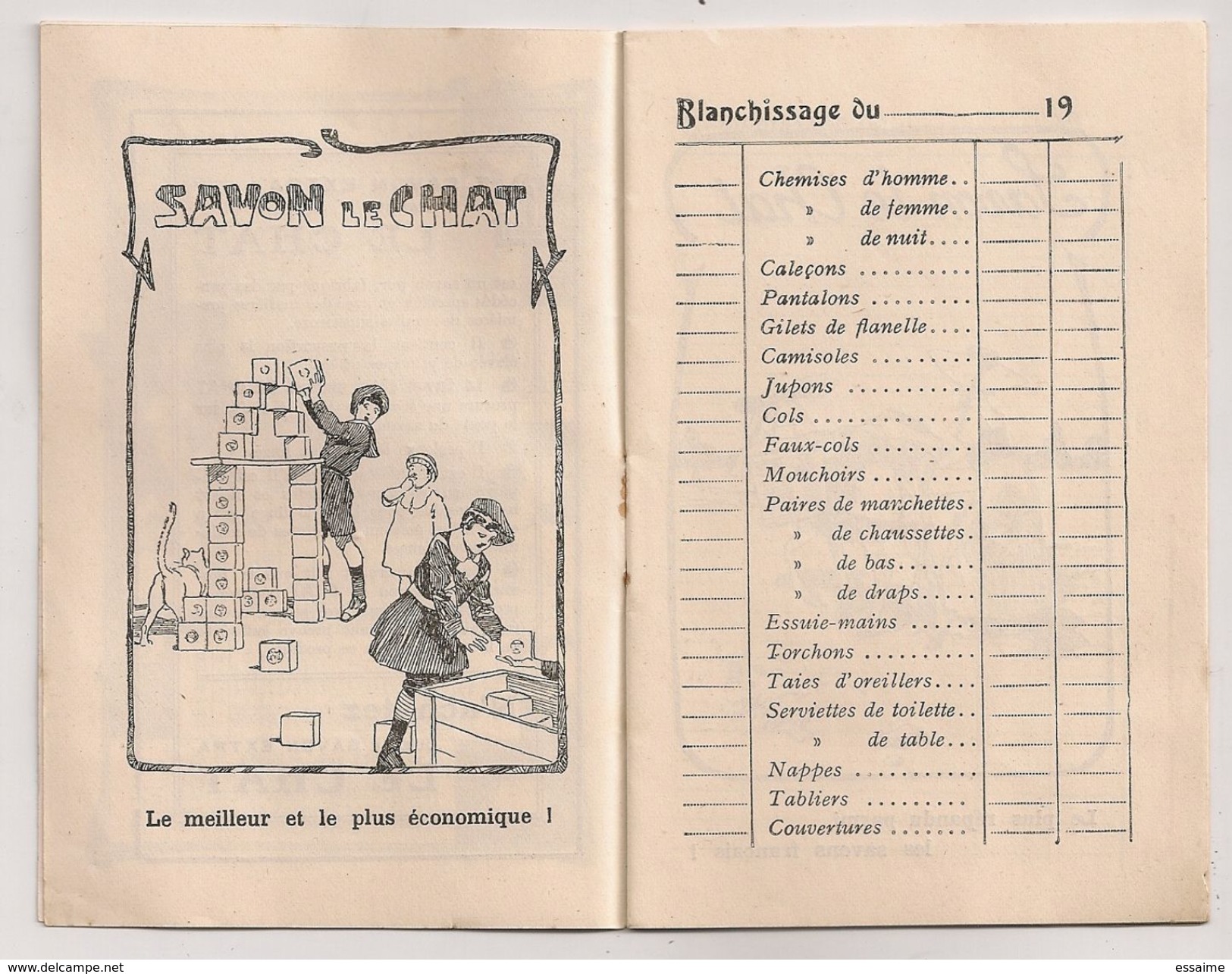 Calendrier Carnet De Blanchissage 1913. Savon Le Chat. C. Ferrier à Marseille. Nombreux Dessins - Small : 1901-20