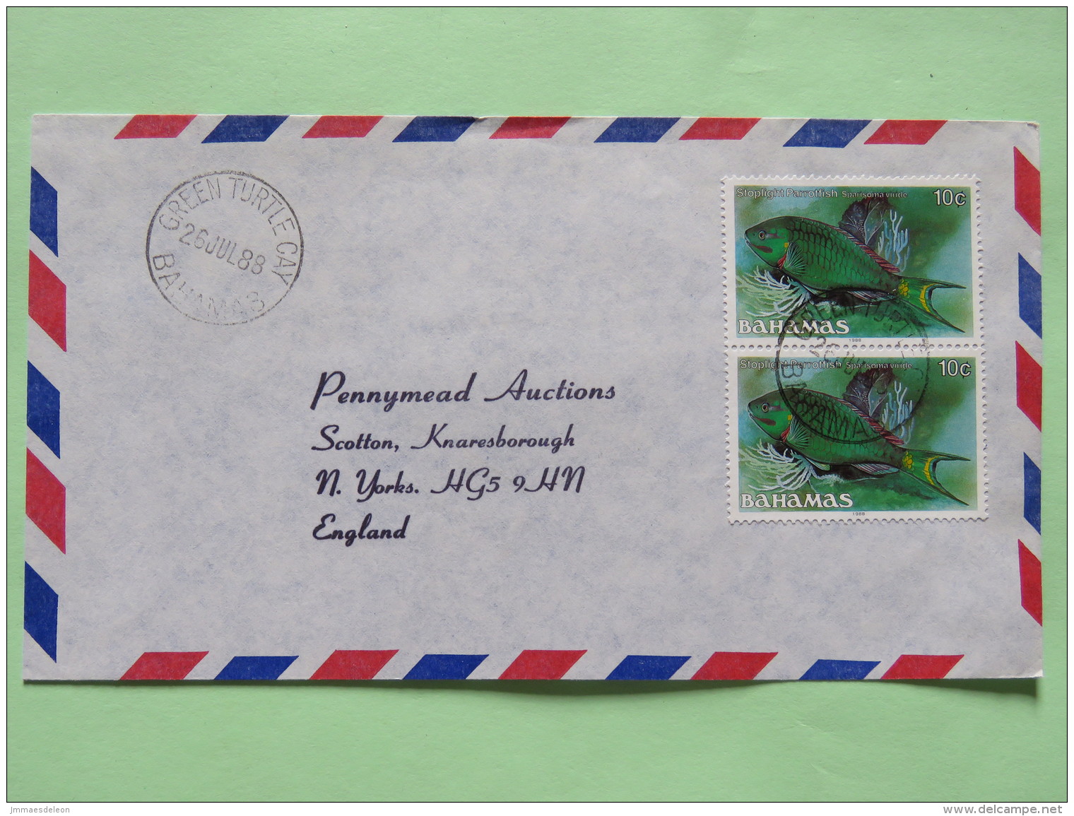 Bahamas 1988 Cover Green Turtle To England - Fishes - Bahamas (1973-...)