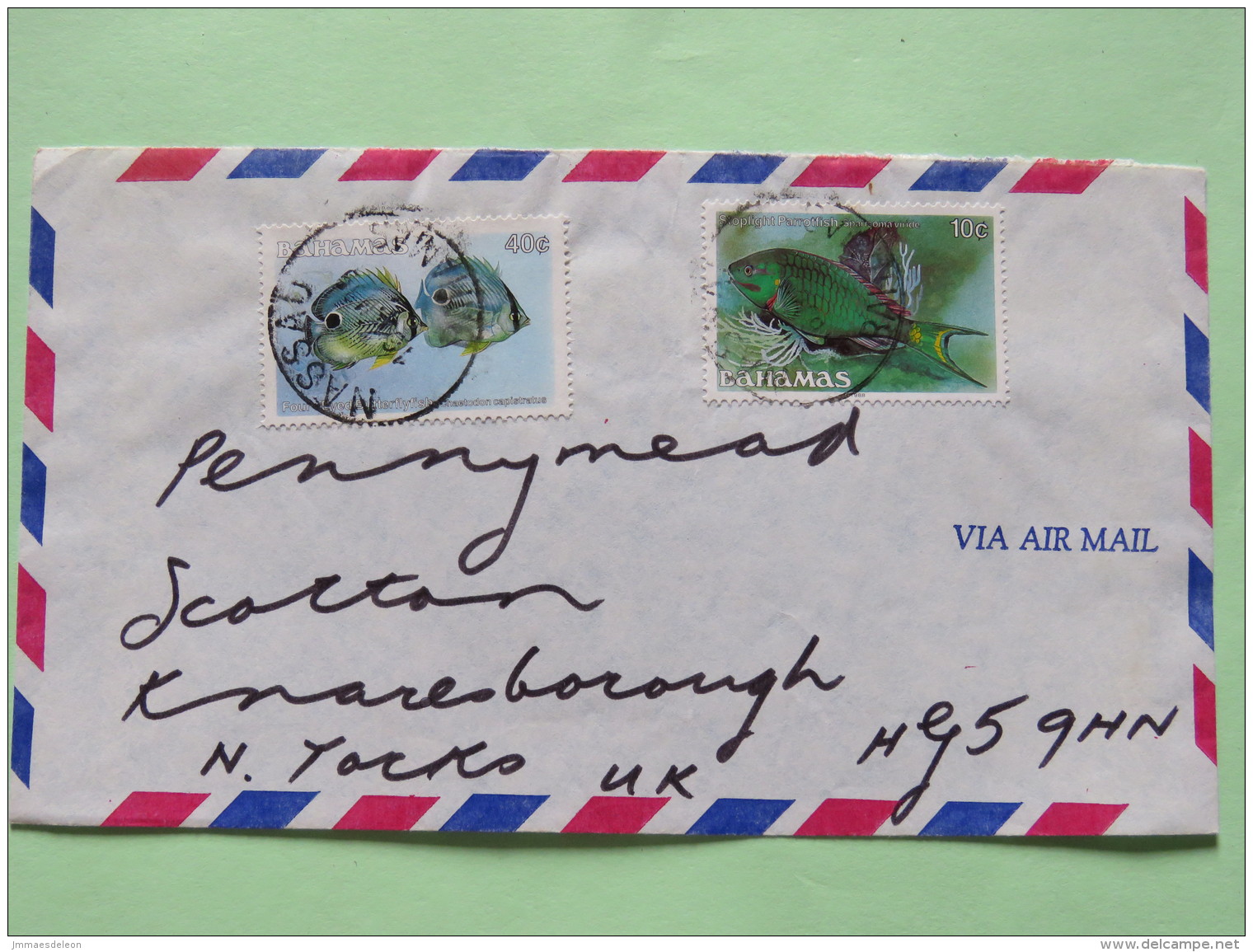 Bahamas 1989 Cover Nassau To England - Fishes - Bahamas (1973-...)