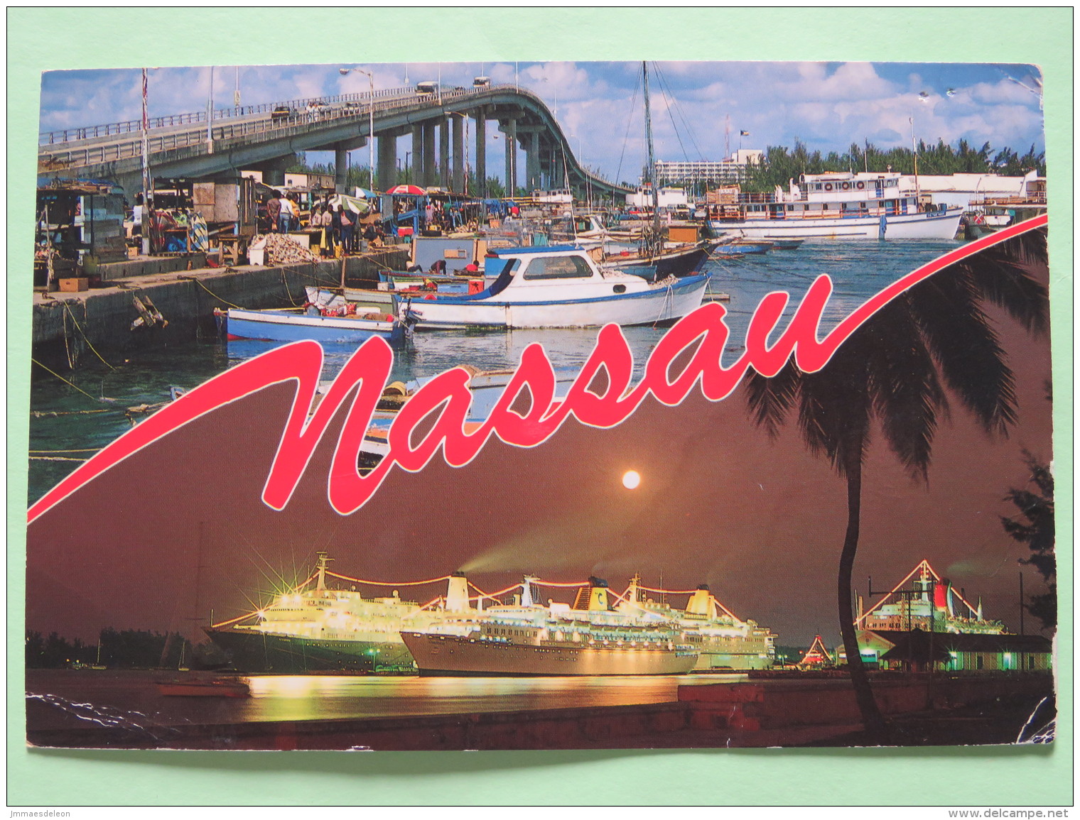 Bahamas 1992 Postcard ""cruise Ships - Boats"" Nassau To Denmark - Barcelona Olympics Javelin - Parrot Slogan - Bahamas (1973-...)