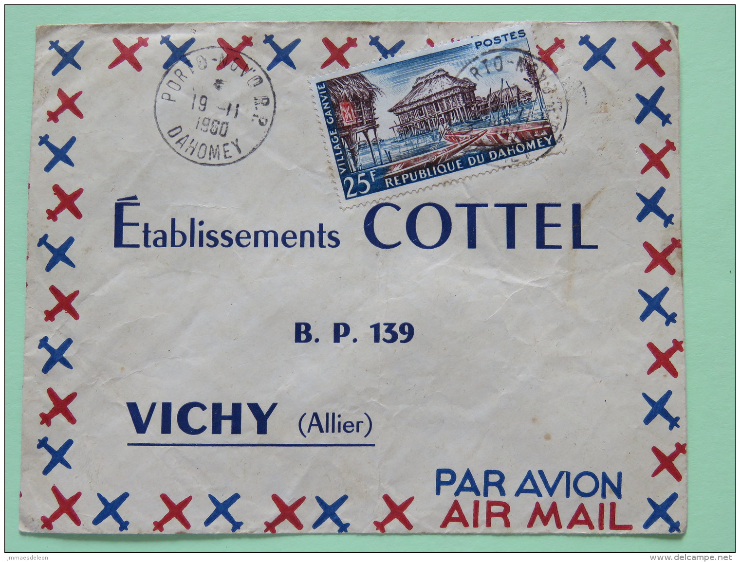 Dahomey (Benin) 1960 Cover Porto-Novo To Vichy France - Village Ganvie - Hut - Boats - Benin - Dahomey (1960-...)