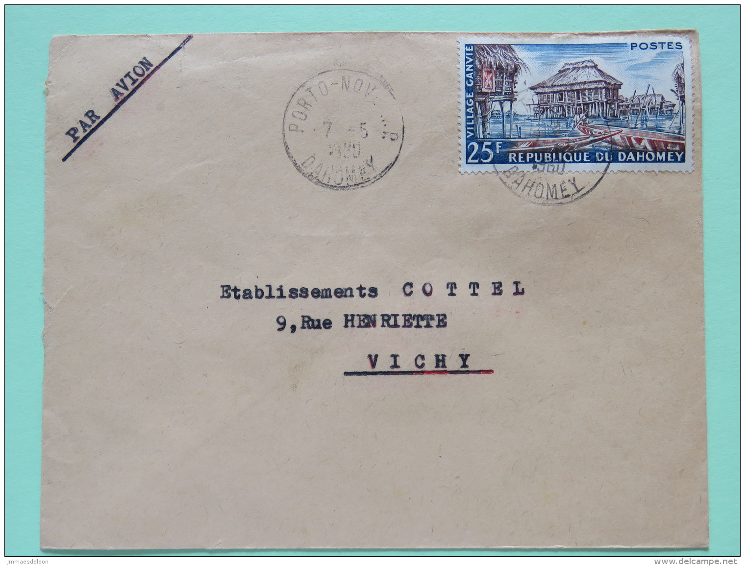 Dahomey (Benin) 1960 Cover Porto-Novo To Vichy France - Village Ganvie - Hut - Boats - Benin - Dahomey (1960-...)