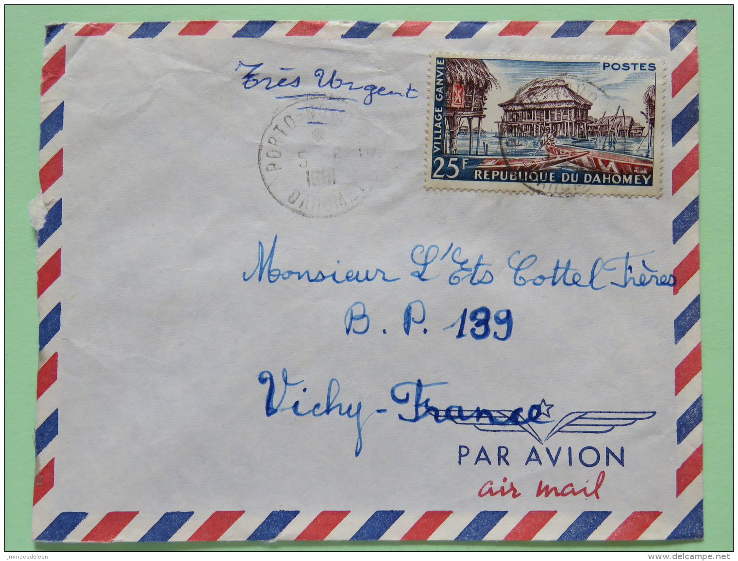 Dahomey (Benin) 1961 Cover Porto-Novo To Vichy France - Village Ganvie - Hut - Boats - Benin - Dahomey (1960-...)