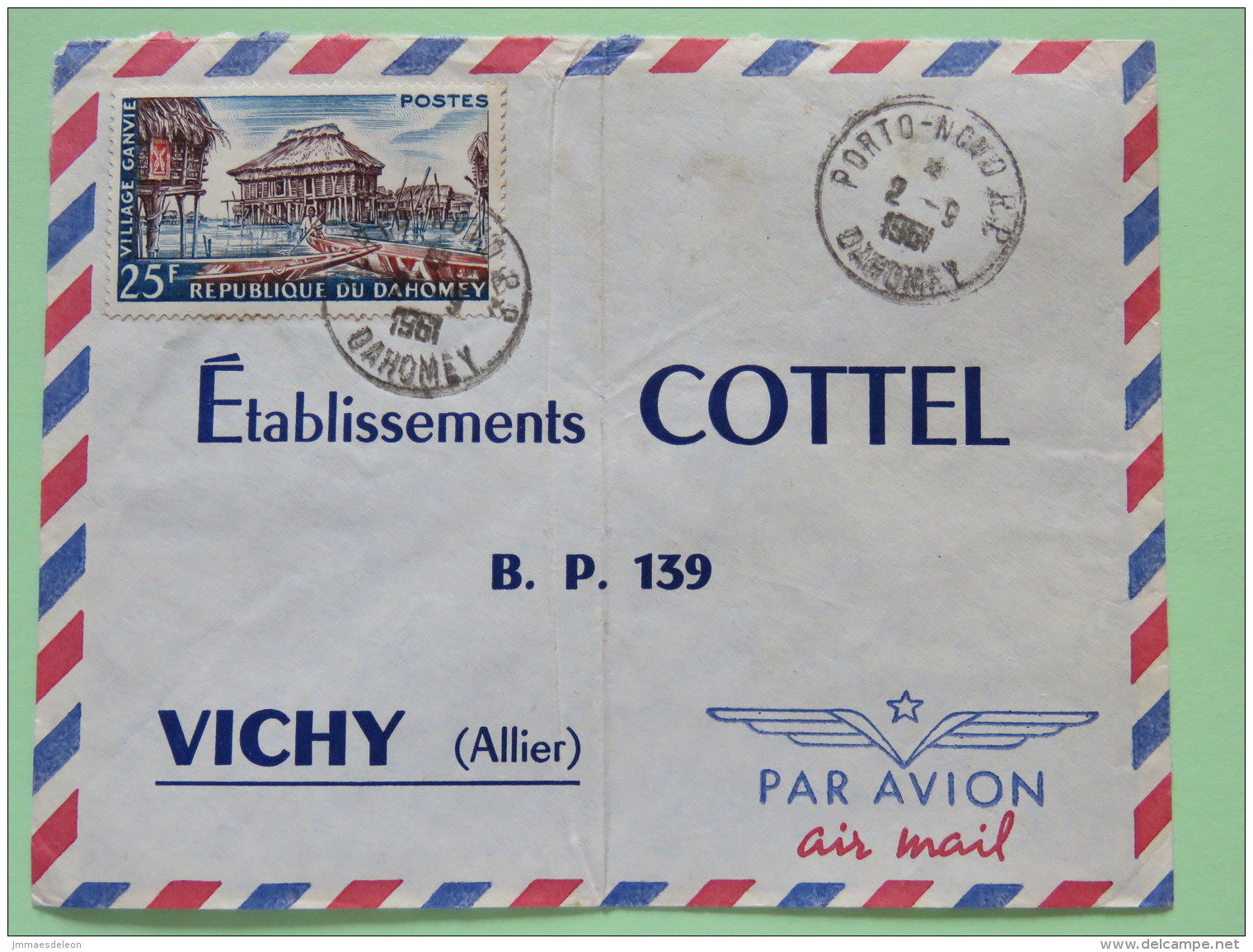 Dahomey (Benin) 1961 Cover Porto-Novo To Vichy France - Village Ganvie - Hut - Boats - Benin - Dahomey (1960-...)