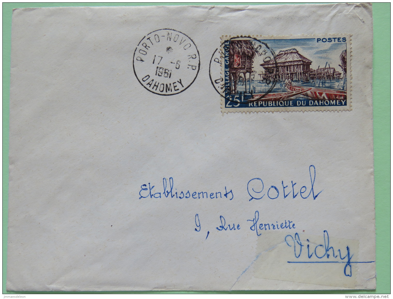 Dahomey (Benin) 1961 Cover Porto-Novo To Vichy France - Village Ganvie - Hut - Boats - Benin - Dahomey (1960-...)