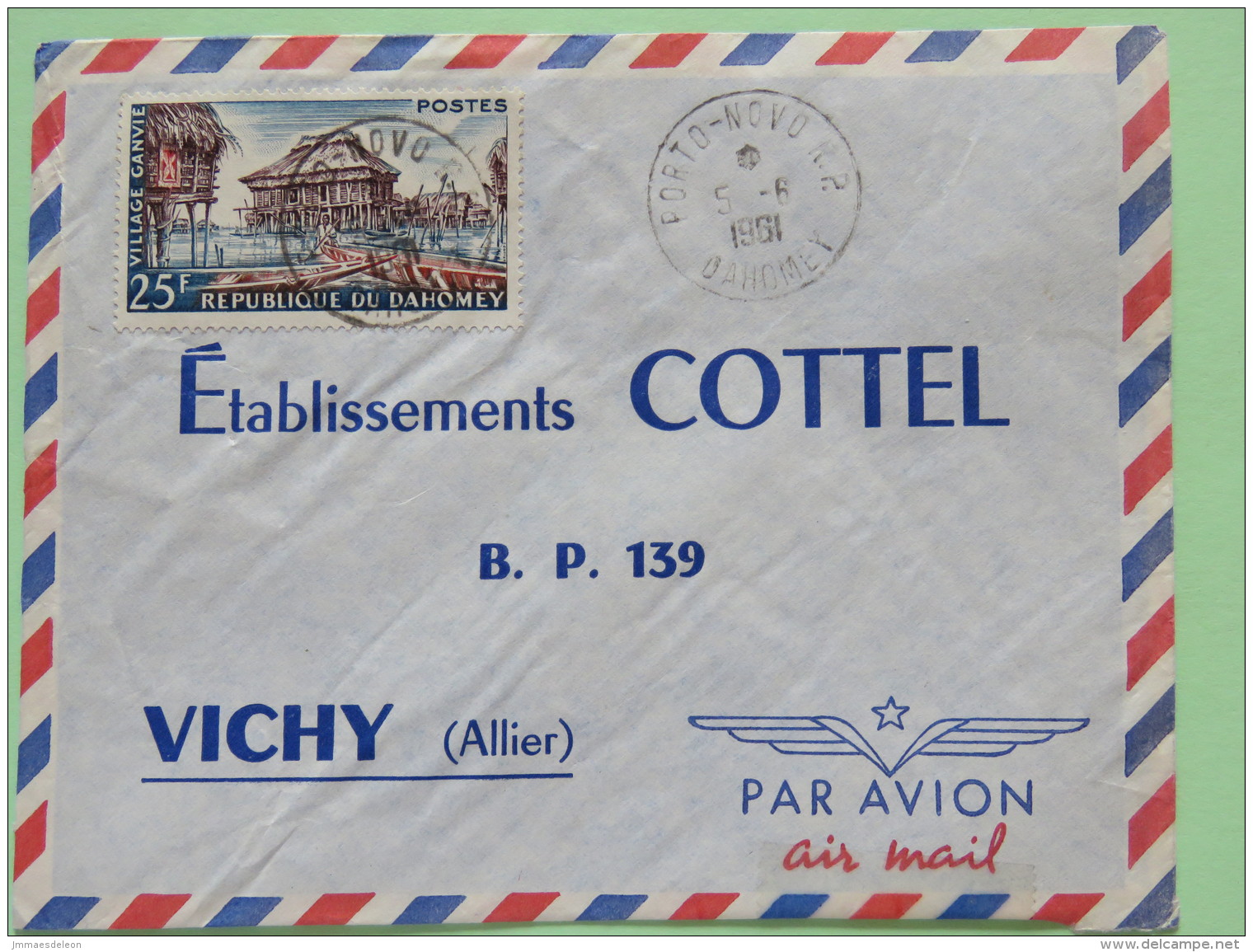 Dahomey (Benin) 1961 Cover Porto-Novo To Vichy France - Village Ganvie - Hut - Boats - Benin - Dahomey (1960-...)