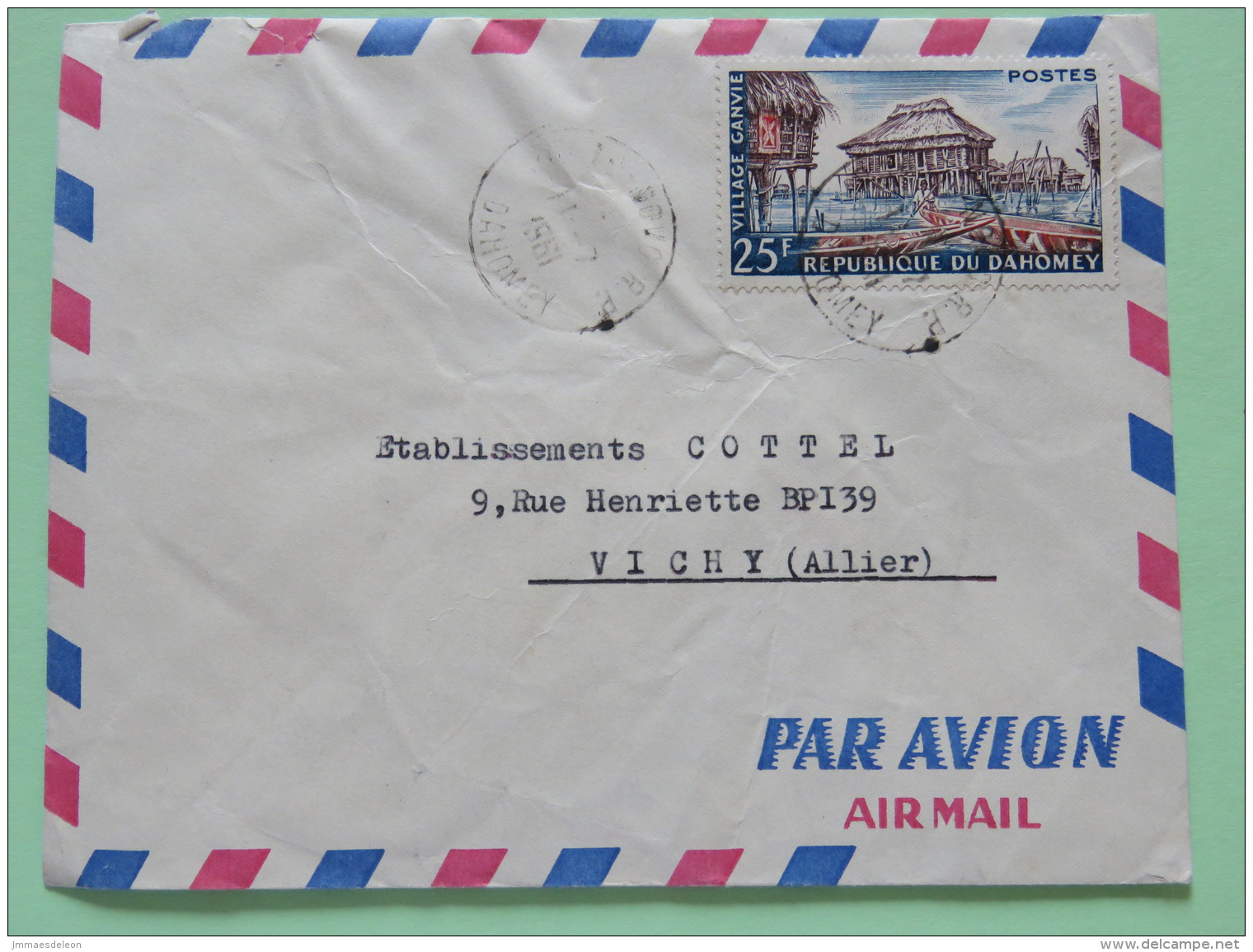 Dahomey (Benin) 1961 Cover Porto-Novo To Vichy France - Village Ganvie - Hut - Boats - Benin – Dahomey (1960-...)