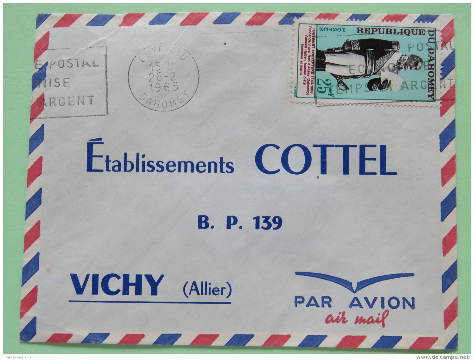 Dahomey (Benin) 1965 Cover Cotonou To Vichy France - Toussaint Louverture Haiti - Benin - Dahomey (1960-...)