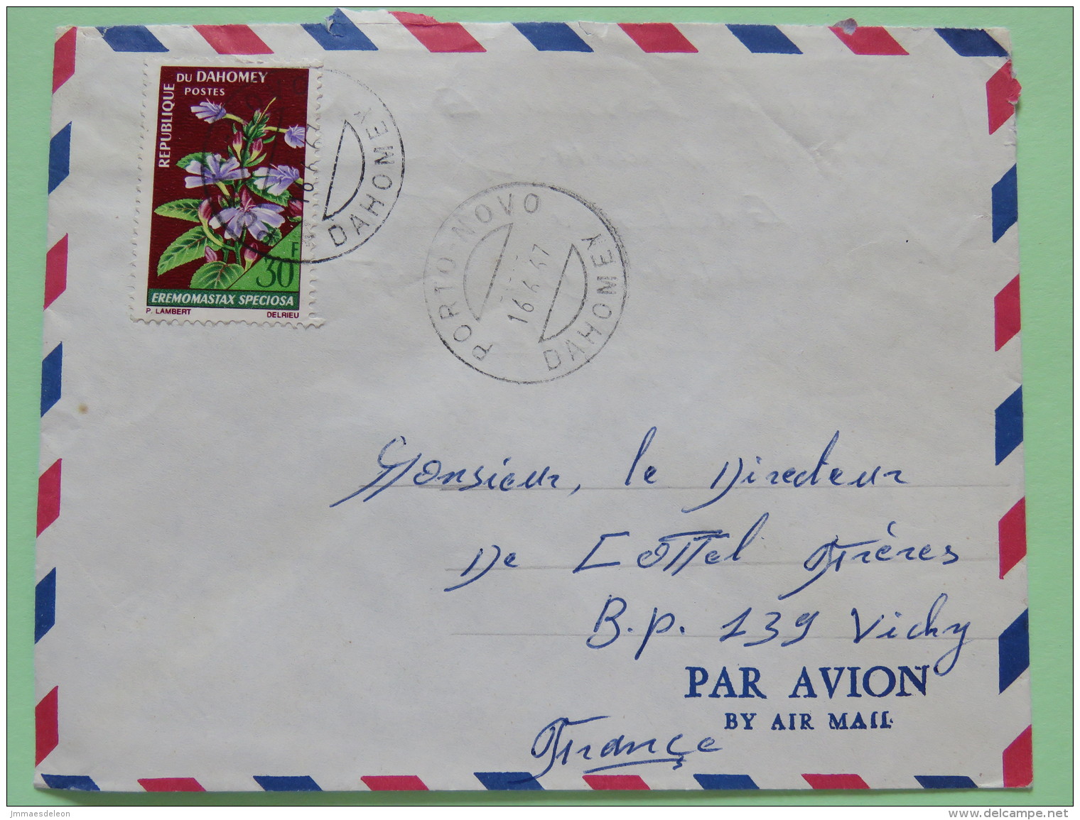 Dahomey (Benin) 1967 Cover Porto-Novo To Vichy France - Flowers - Benin - Dahomey (1960-...)