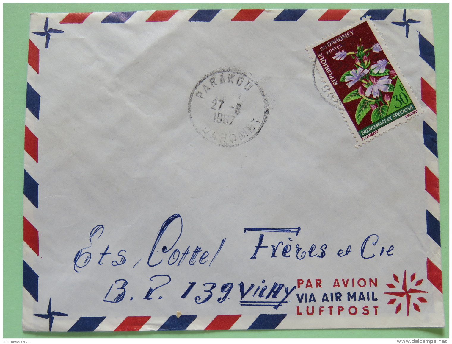 Dahomey (Benin) 1967 Cover Parakou To Vichy France - Flowers - Benin - Dahomey (1960-...)