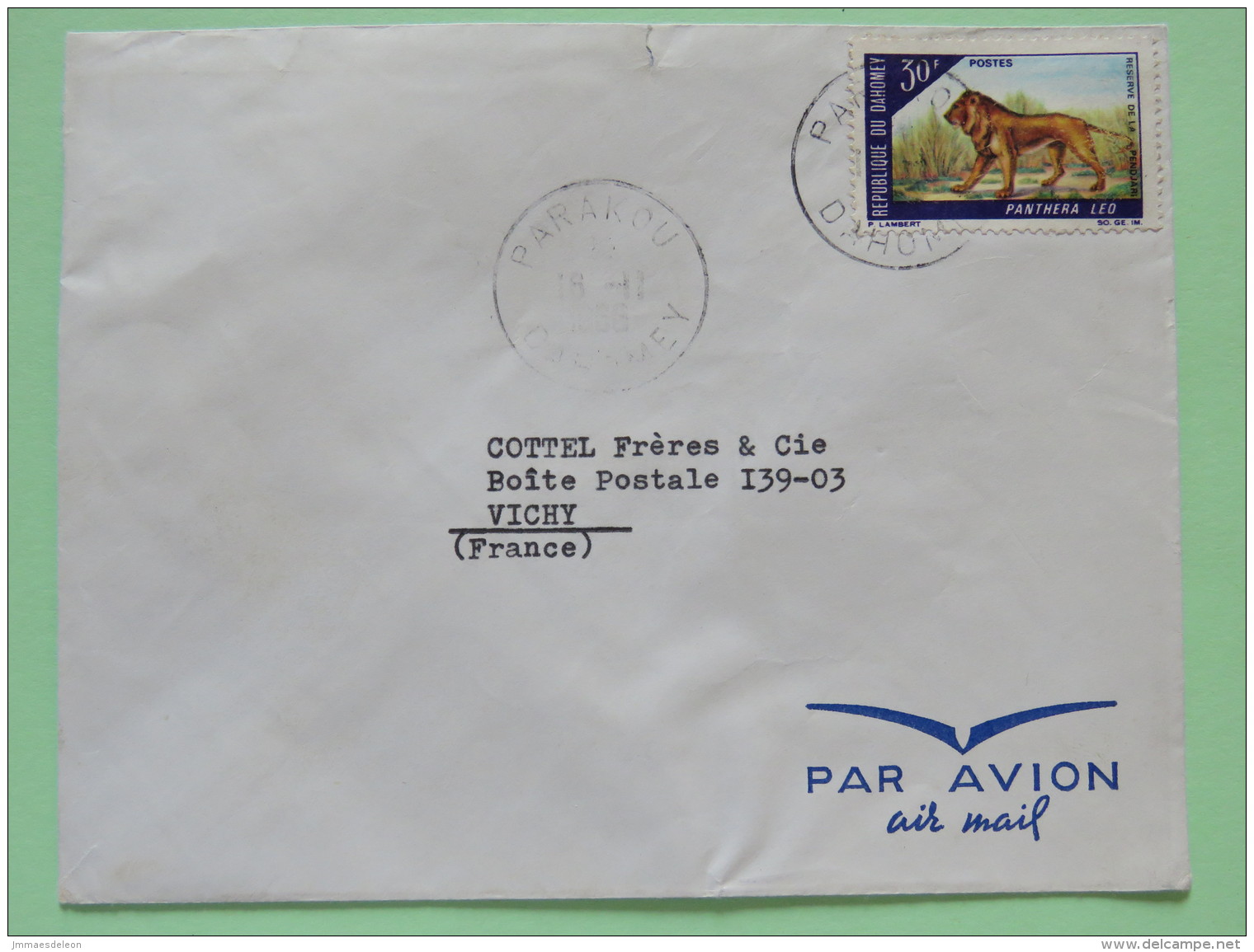 Dahomey (Benin) 1968 Cover Parakou To Vichy France - Lion - Benin - Dahomey (1960-...)