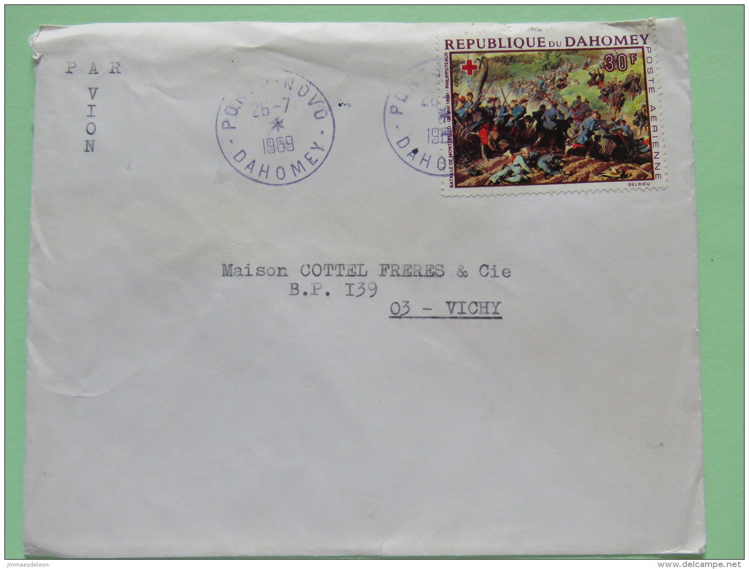 Dahomey (Benin) 1969 Cover Porto-Novo To Vichy France - Red Cross - Montebello Battle - Benin - Dahomey (1960-...)