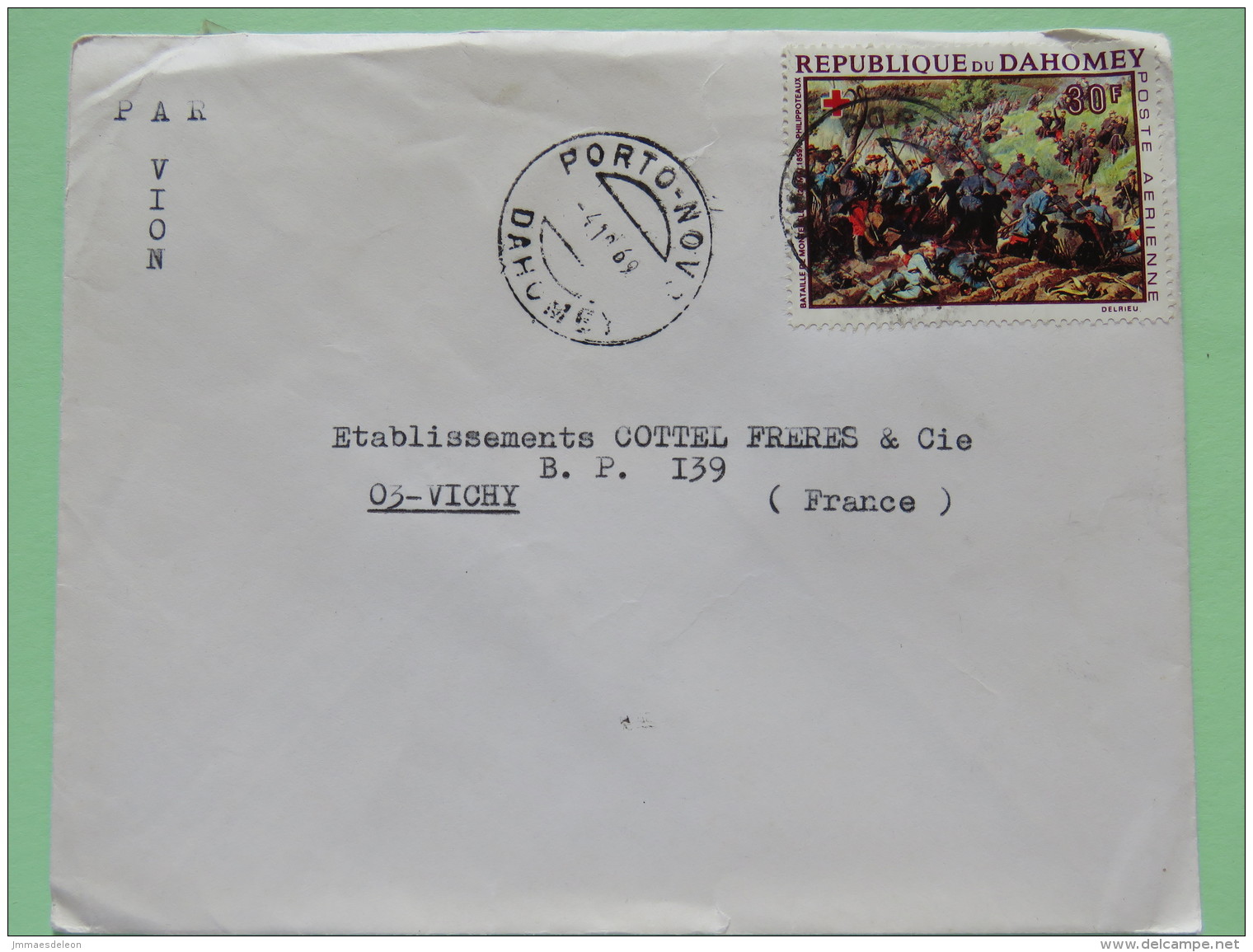 Dahomey (Benin) 1969 Cover Porto-Novo To Vichy France - Red Cross - Montebello Battle - Benin - Dahomey (1960-...)