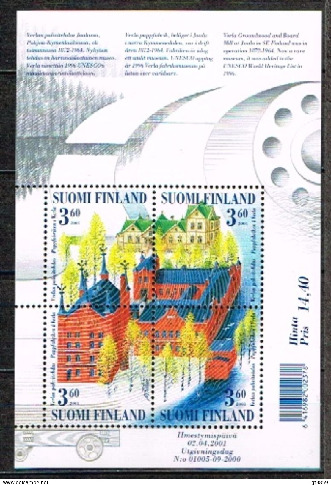 FINLANDE / Neuf **/MNH**/ 2001 - L'Ancienne Cartonnerie De Verla - Blocks & Sheetlets