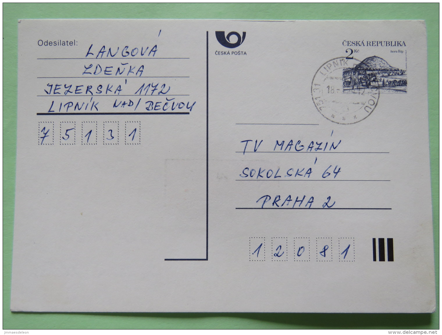 Czech Rep. 1994 Postcard To Prague - Landscape - Covers & Documents