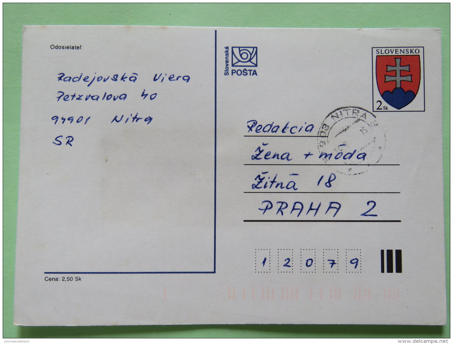 Slovakia 1993 Stationery Postcard Nitra To Prague - Arms - Cartas & Documentos