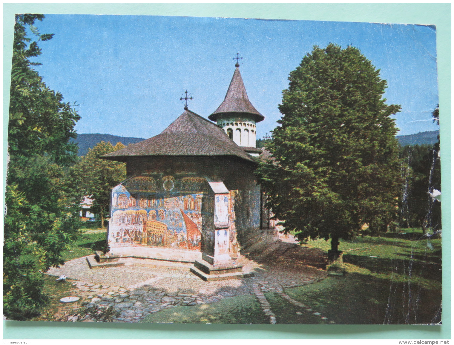 Romania 1979 Stationery Postcard ""Voronet Monastery"" Cluj Napoca To Belgium - Football Soccer Argentina - Car - Arms - Brieven En Documenten