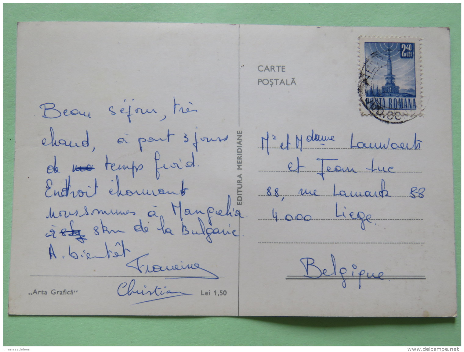 Romania 1968 Postcard ""coast Beach Ship Fishing"" To Belgium - Television Tower - Lettres & Documents