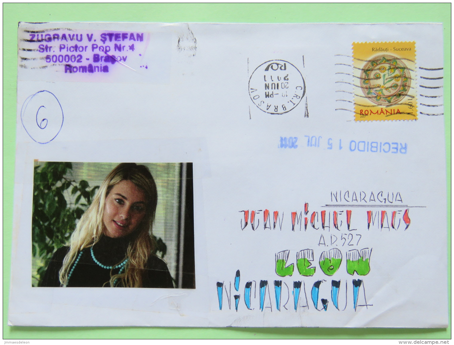 Romania 2011 Cover Brasov To Nicaragua - Ceramic Plate - Woman - Covers & Documents