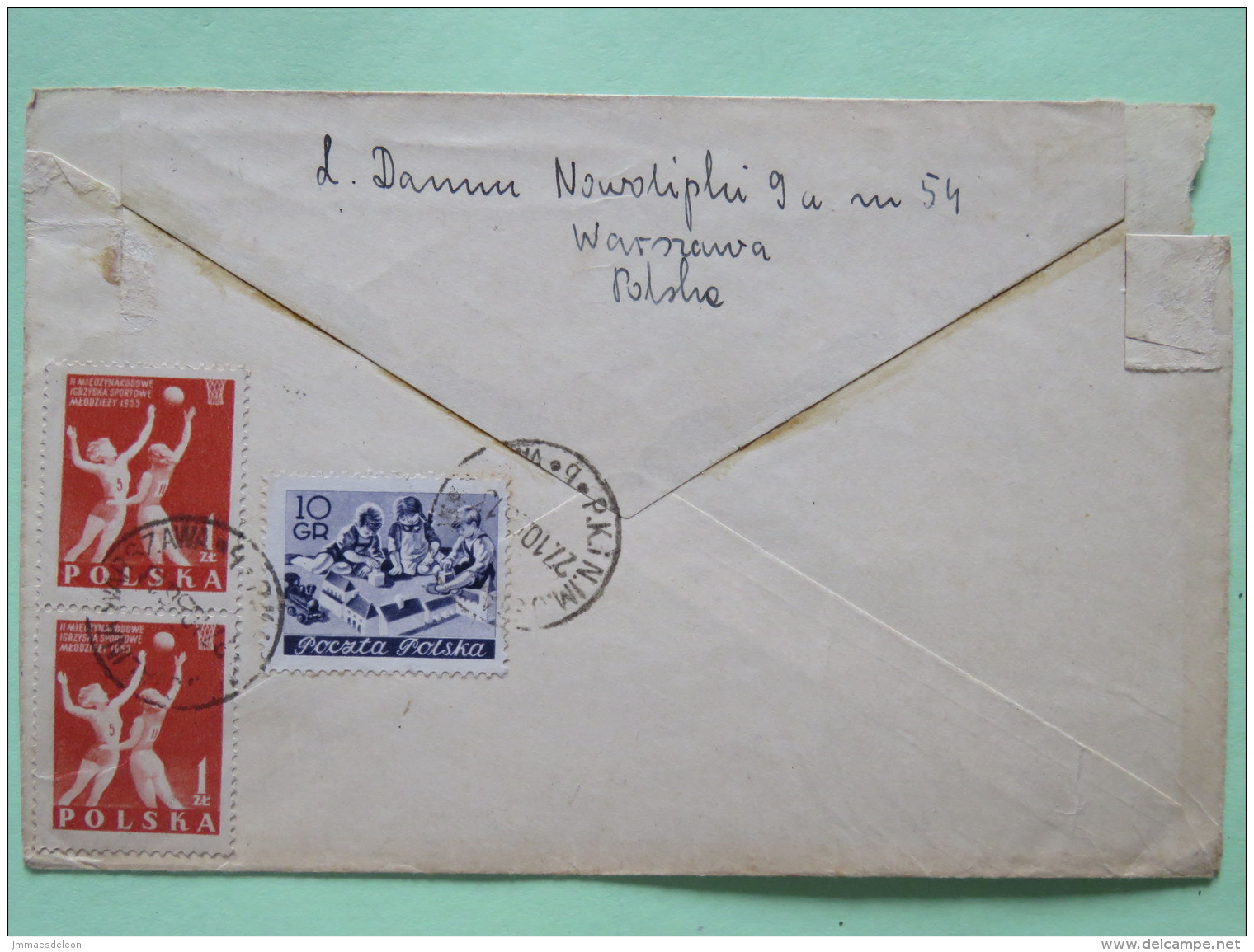 Poland 1956 Registered FDC Cover To Uruguay - Animals - Chamois Beaver - Unperforated - Basket Ball - Train House Toys - Covers & Documents