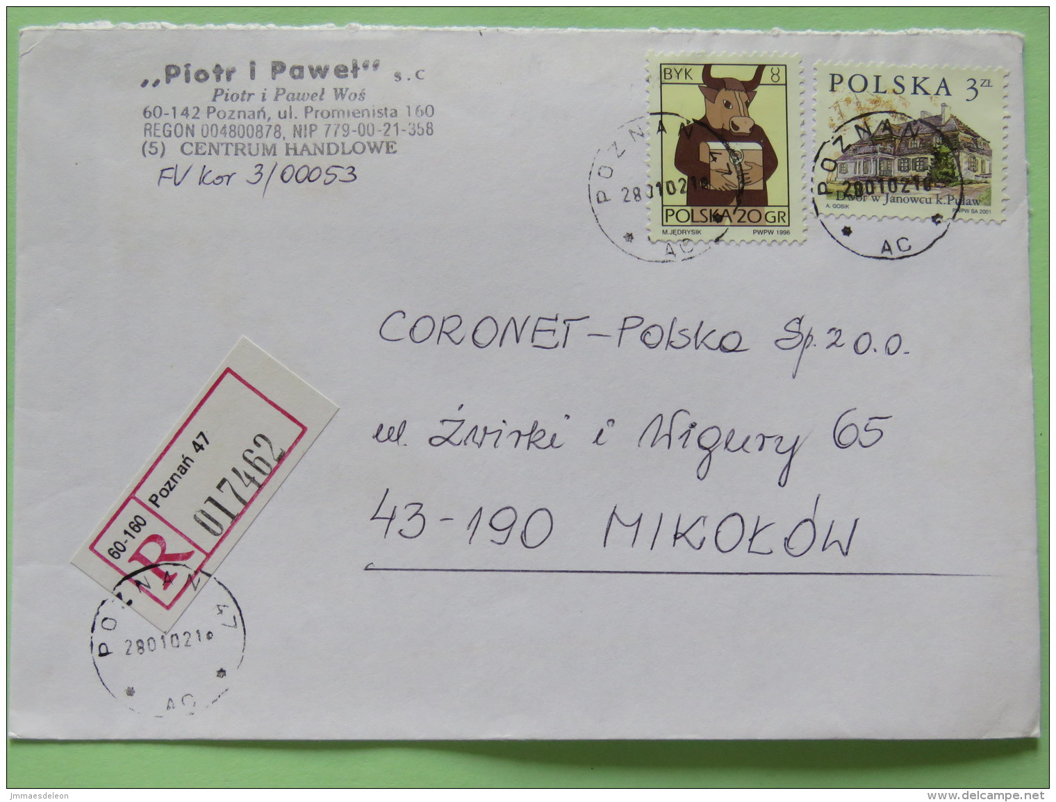 Poland 2002 Registered Cover Poznan To Mikolow - House - Zodiac Bull Taurus - Covers & Documents