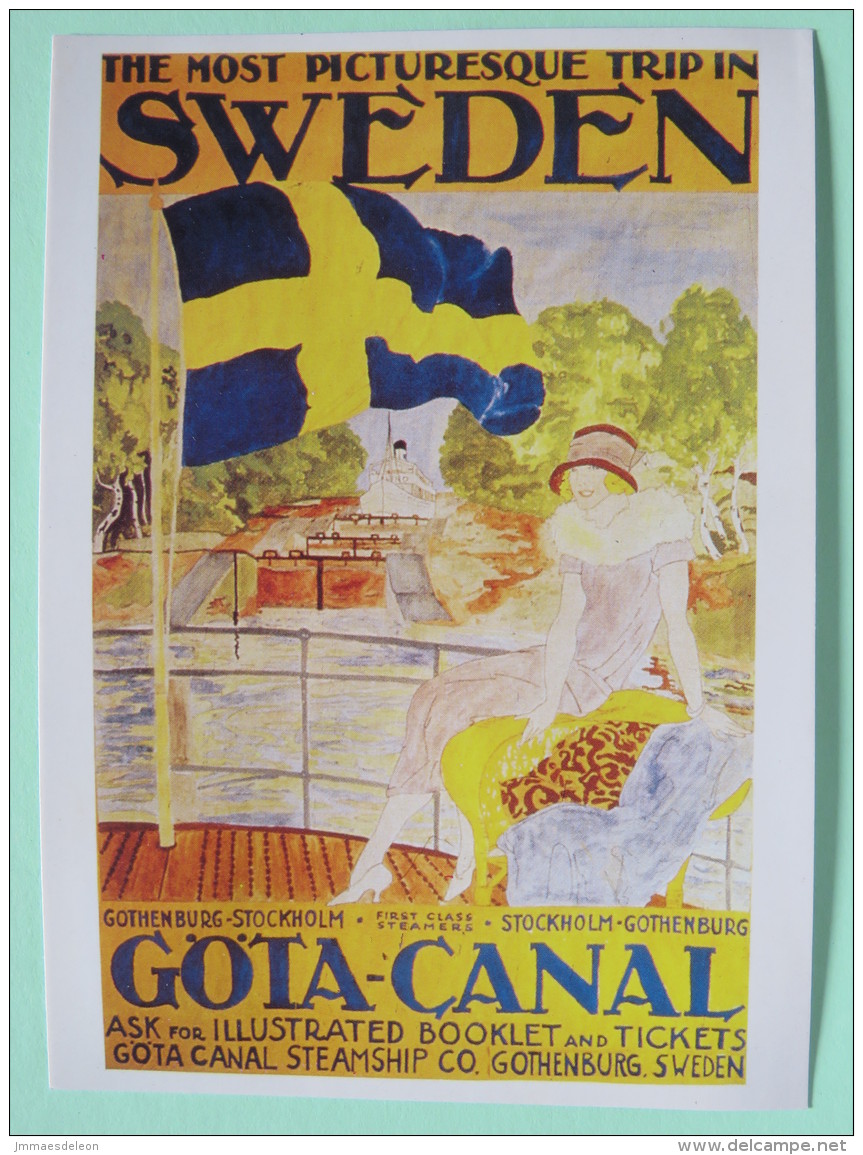 Sweden 1993 Postcard ""poster Advertisement Ship On Gota-Canal - Woman And Flag"" To Stockholm - King - Covers & Documents