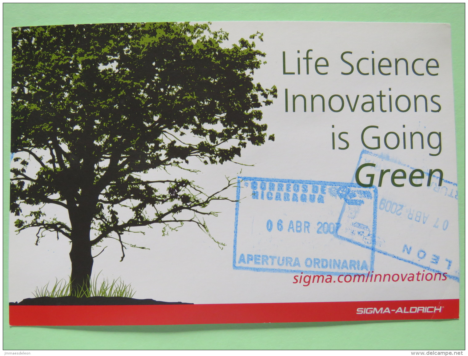 Sweden 2009 Postcard ""Life Sciences Innovation Is Going Green"" Malmo To Nicaragua - Postage Paid - Storia Postale