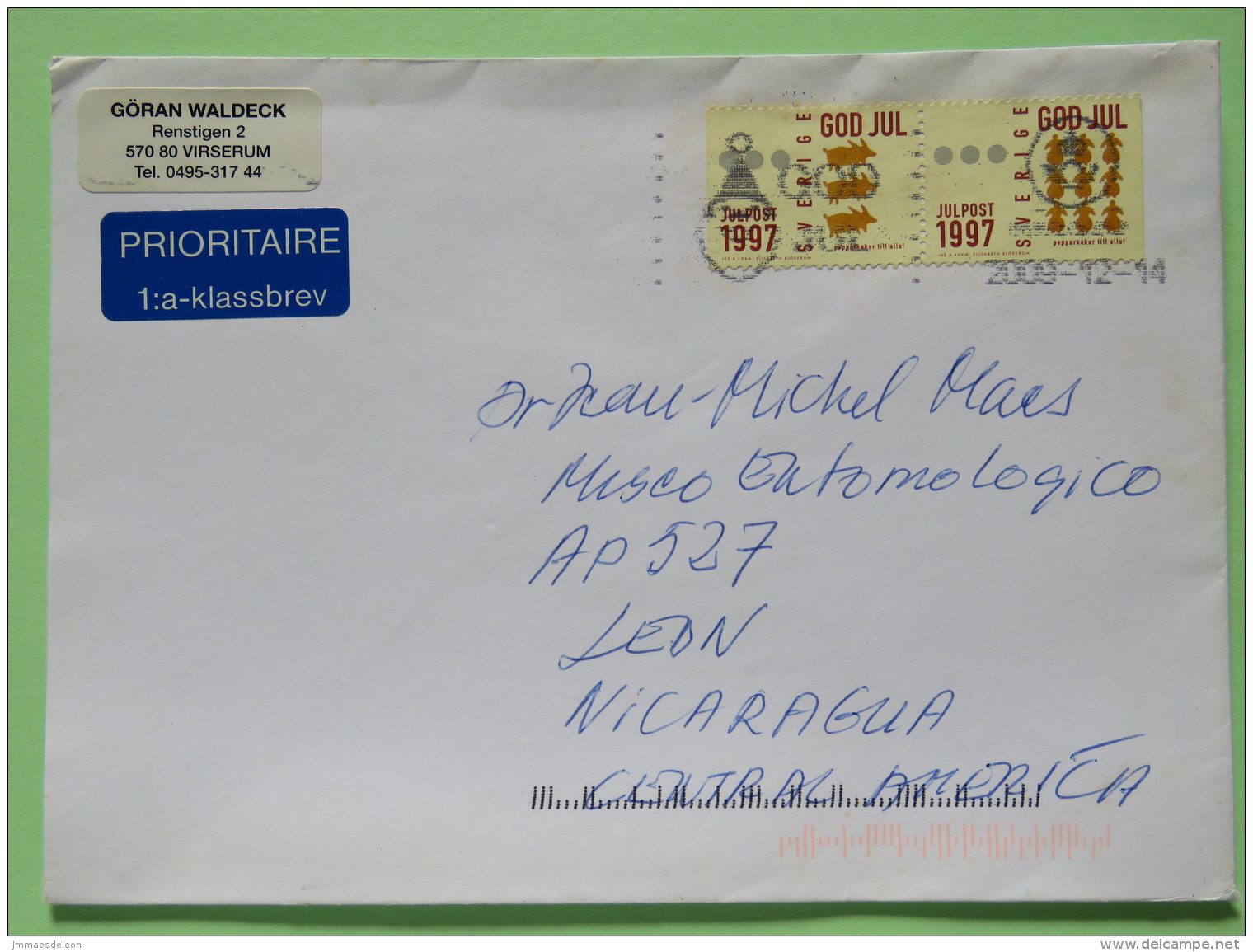 Sweden 2009 Cover Virserum To Nicaragua - Christmas - Lettres & Documents
