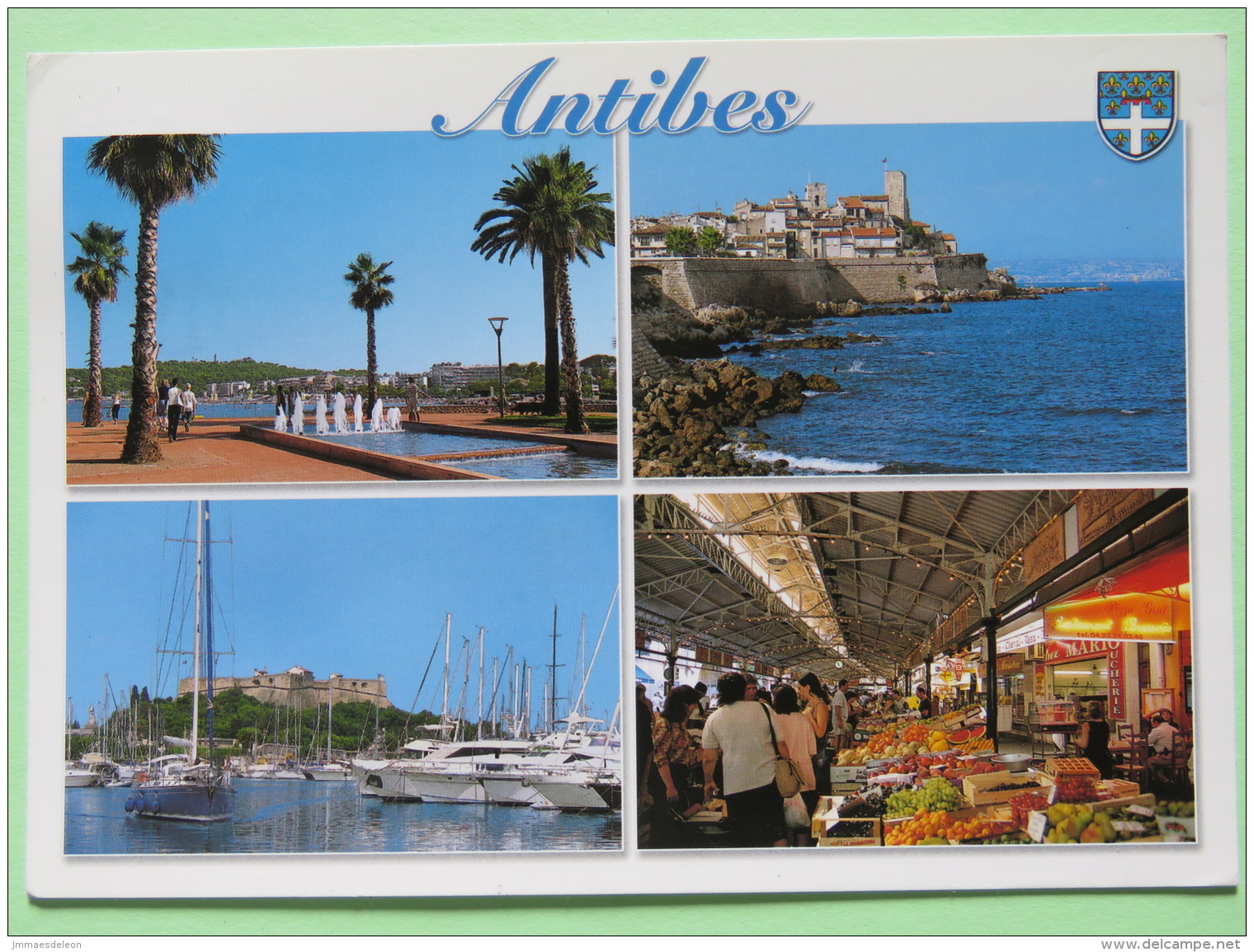 Great Britain 2008 Postcard ""Antibes France - Boats Harbor Palm Trees Market"" To England - Lion - Covers & Documents