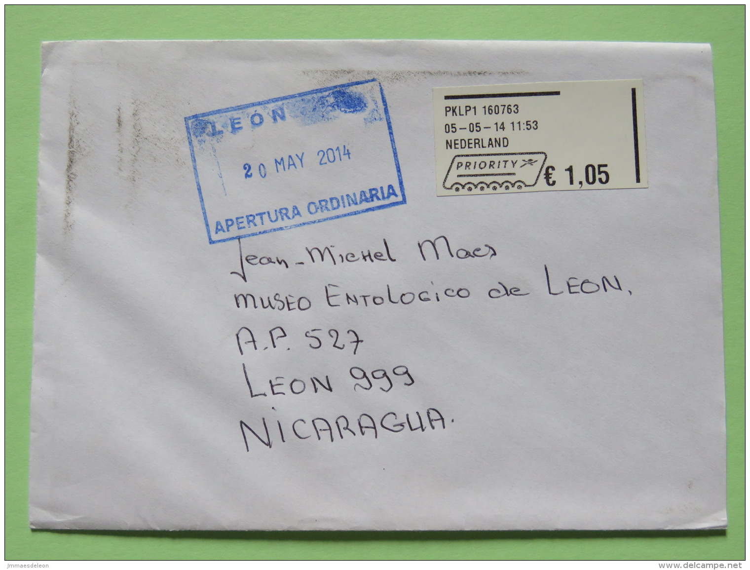Netherlands 2013 Cover To Nicaragua - Machine Label - Storia Postale