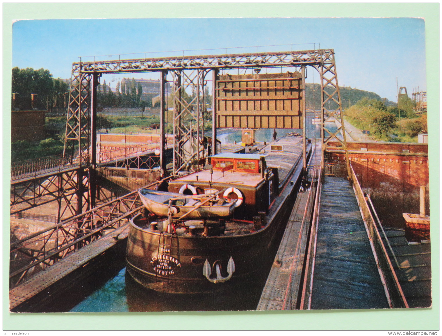 Belgium 1977 Postcard ""Ascenseur Hydrauliques Houdeng Goegnies - Boat"" Houdeng To Mortehan - Lion - Music Guitar Playe - Covers & Documents