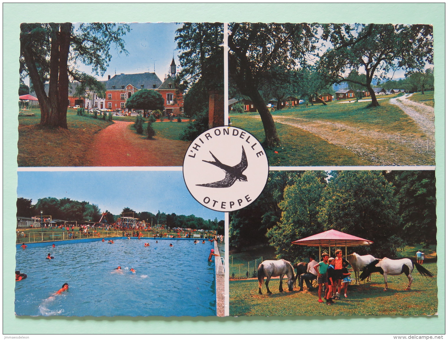 Belgium 1978 Postcard ""L'Hirondelle - Oteppe - Horses Swallow Bird Castle Pool"" To Bruxelles - Stamp On Stamp - King - Covers & Documents