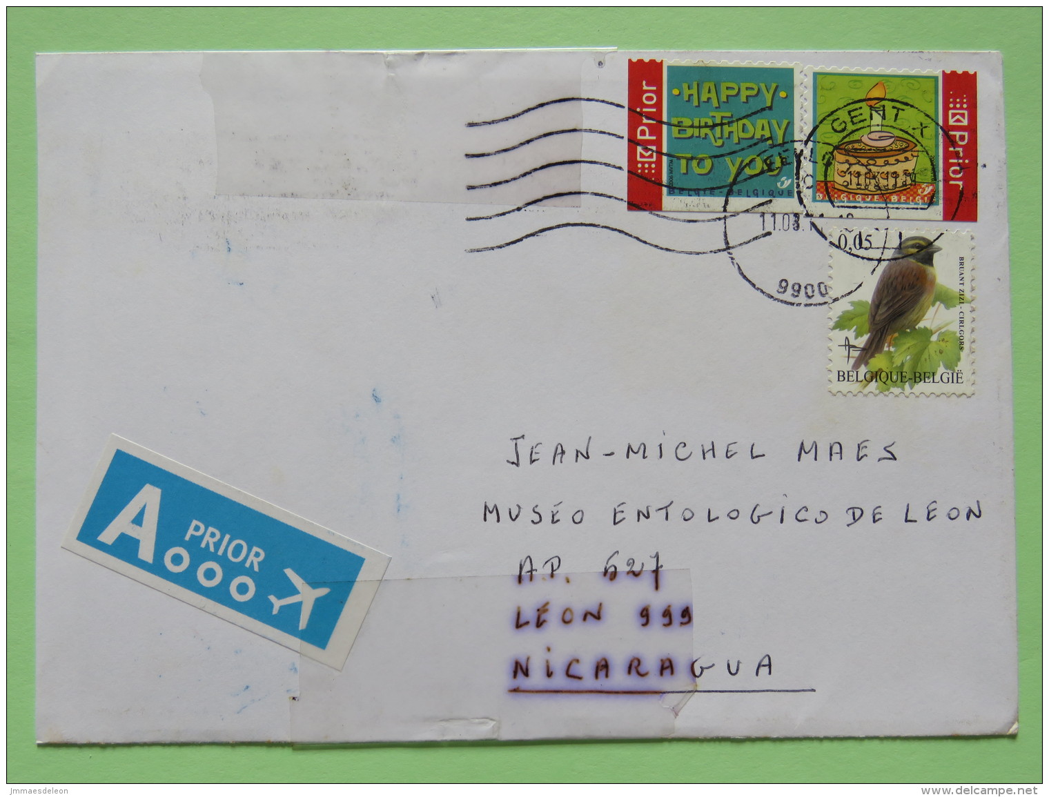 Belgium 2011 Cover Gent To Nicaragua - Bird - Birthday Cake - Covers & Documents