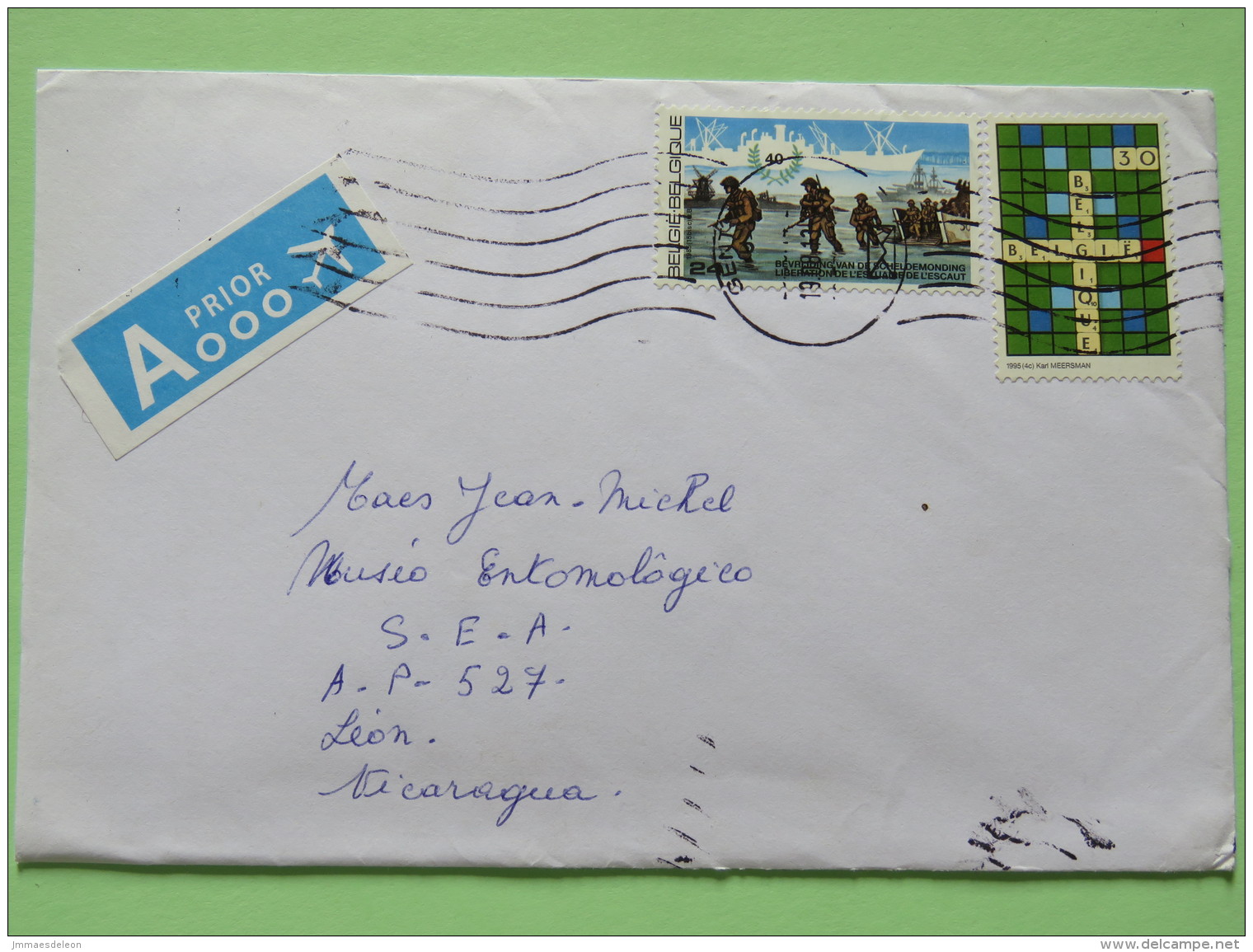 Belgium 2013 Cover Gent To Nicaragua - World War II - Soldiers - Ships - Crosswords - Covers & Documents