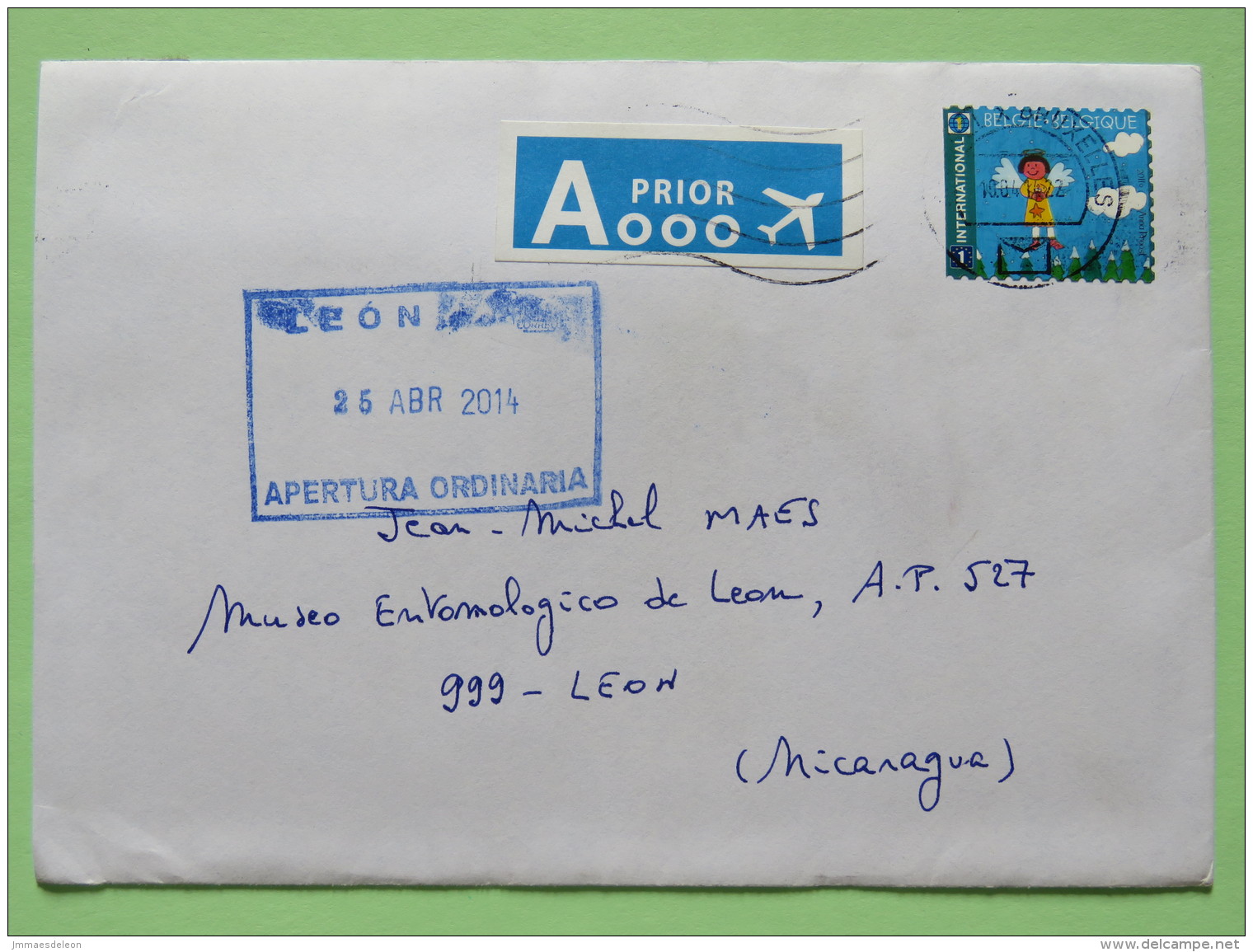 Belgium 2014 Cover Bruxelles To Nicaragua - Christmas Angel - Storia Postale