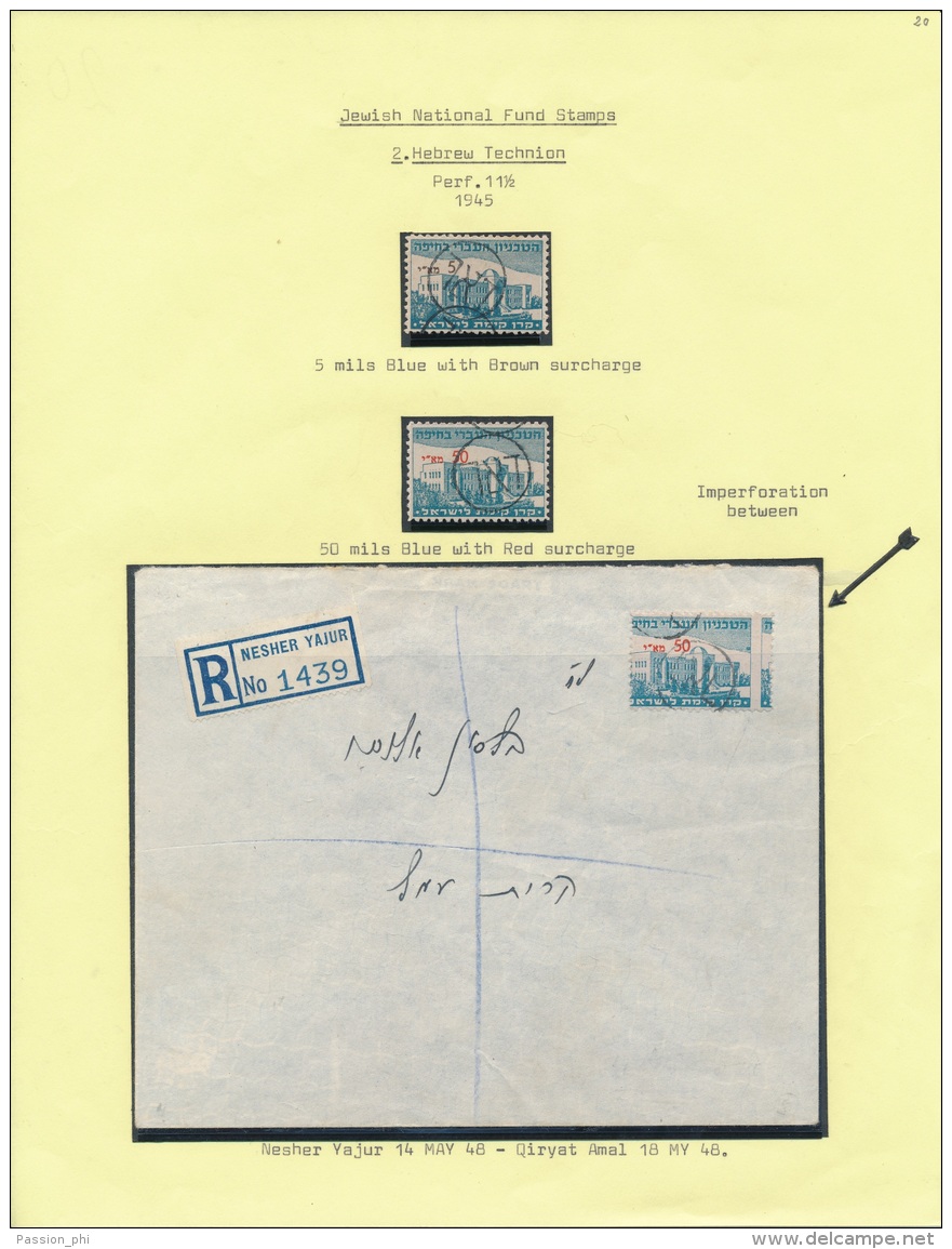 ISRAEL 1948 INTERIM PERIOD J.N.F HEBREW TECHNION STAMPS AND COVER - Autres & Non Classés