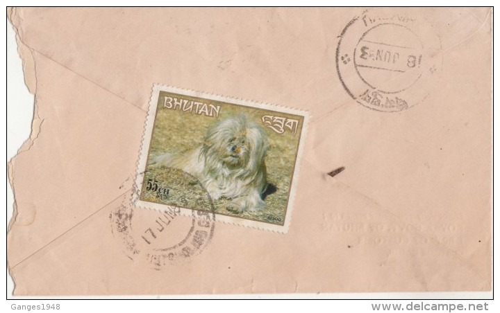Bhutan  1993  Dog Stamp On  Phuntsholing To  Thimpu Cover # 98781   Inde Indien - Bhoutan